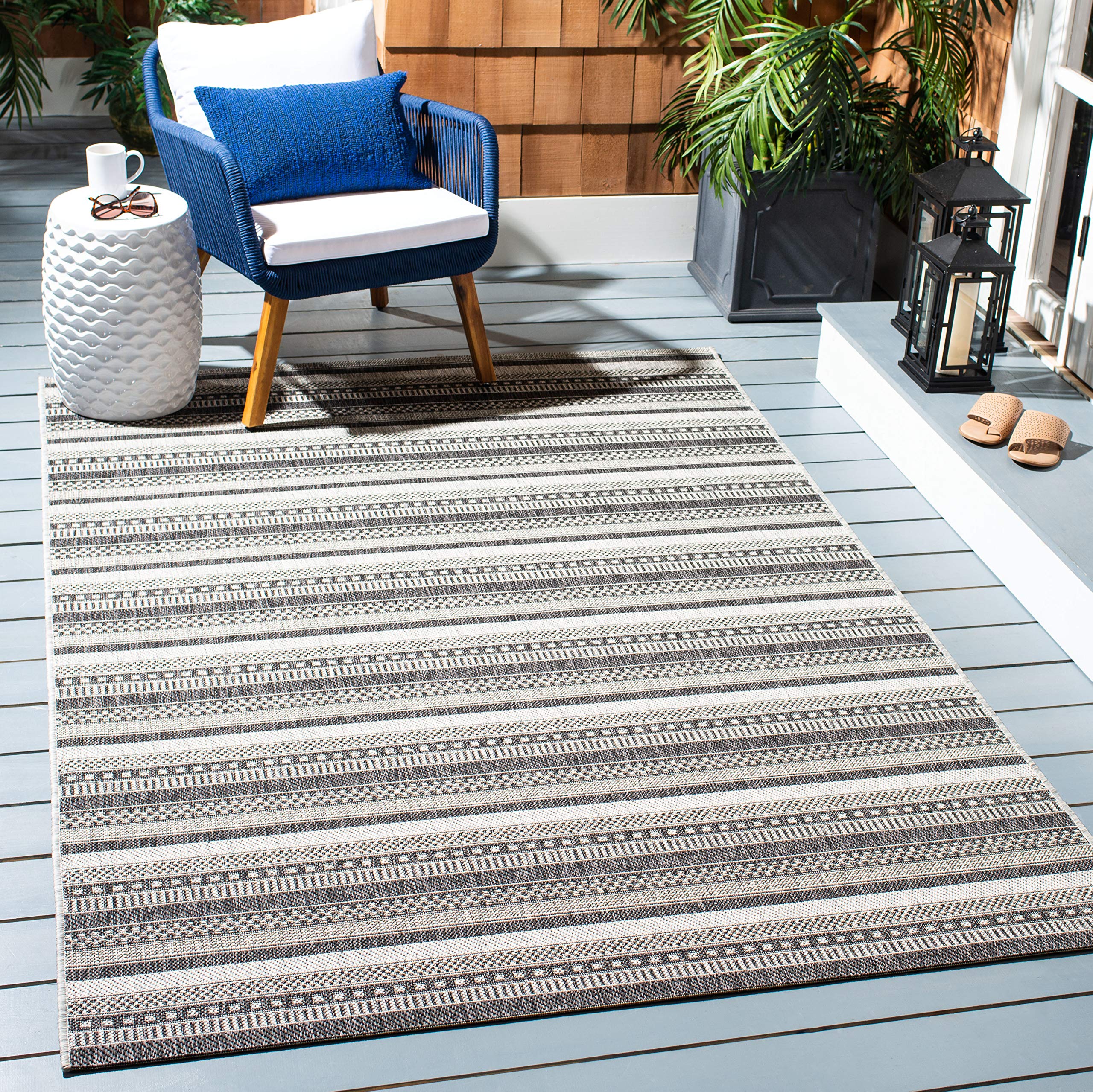 SAFAVIEH Courtyard Collection 8' x 10' Black & Grey Indoor Outdoor Waterproof Rug - Easy Clean, Stain Resistant for Patio, Backyard, Mudroom & High Traffic Areas