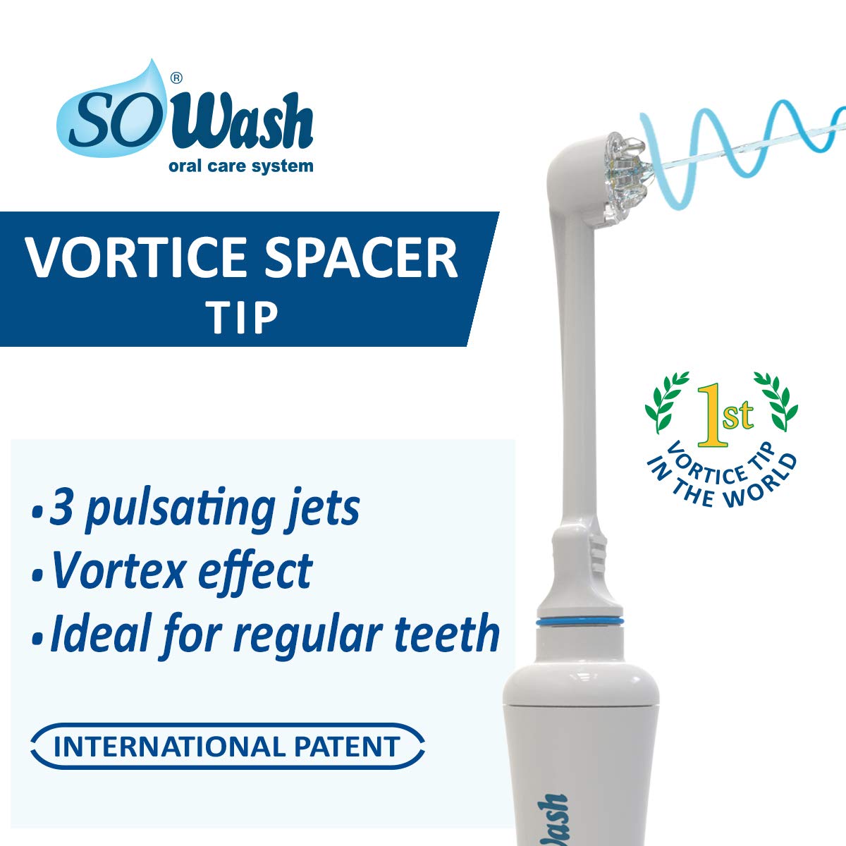 Jet Dentaire SOWASH TRIO - Hydropulseur Dentaire Sans Piles ni Électricité, Connexion Robinet, 3 Têtes (Vortice, Vortice Brush, Hydrojet) - Produit Italien pour une Hygiène Buccale Professionnelle à Domicile