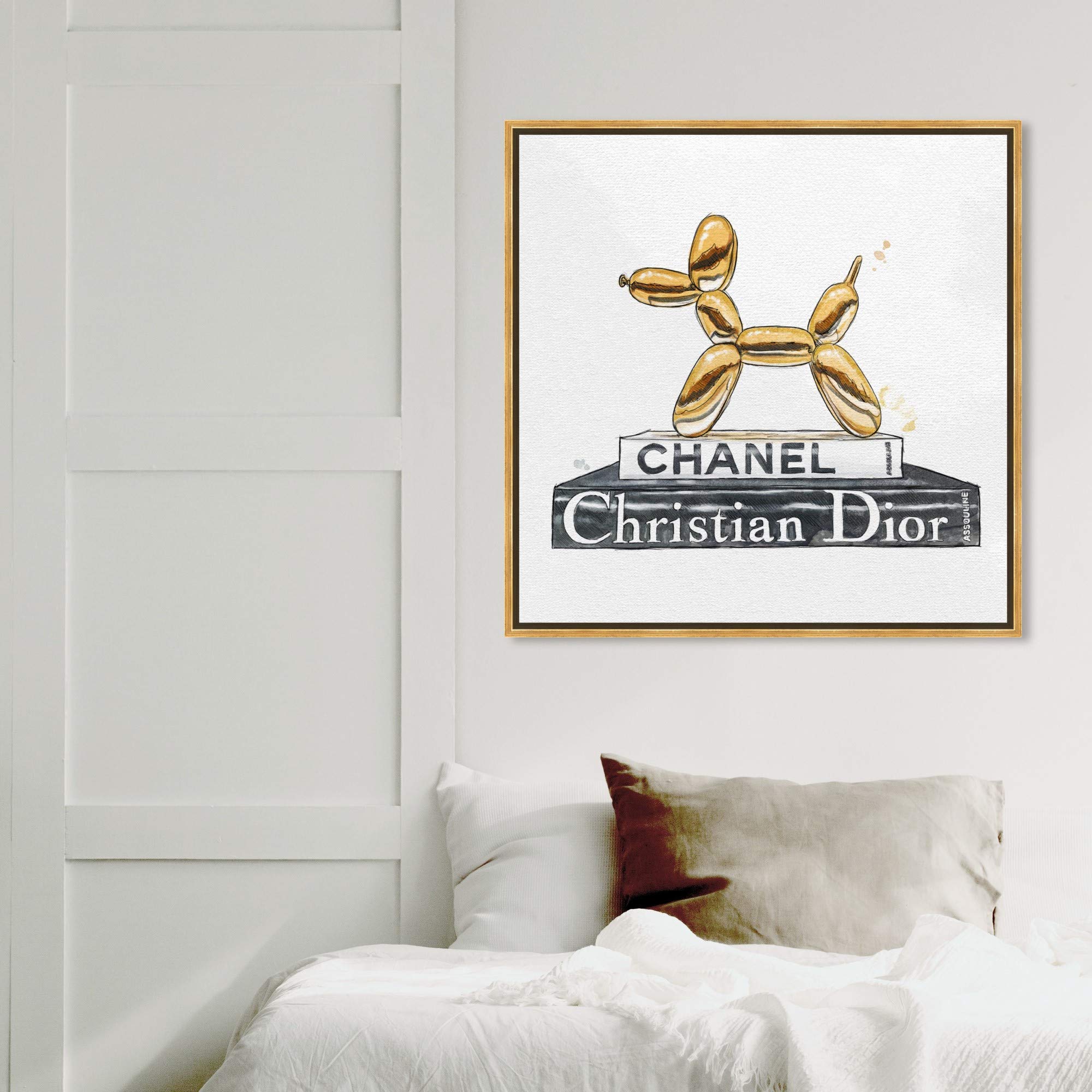 Oliver Gal Artist Co. Balloon Dog Library Framed Wall Art - 30x30 Inch Fashion Canvas Print in Gold & Gray - Modern Home Decor for Living Room, Bedroom & Office