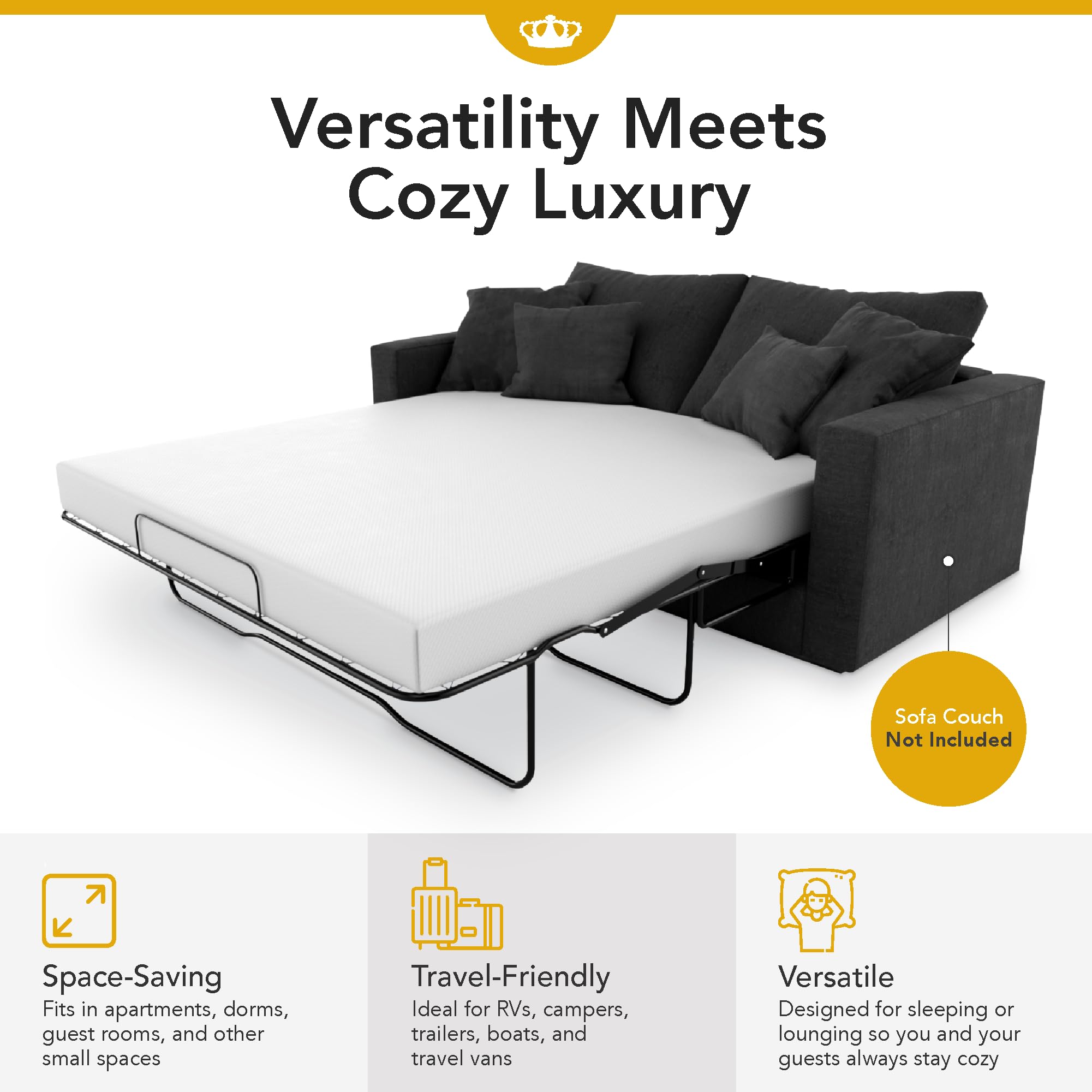 DynastyMattress Full Size 4-inch Cool Gel Memory Foam Sofa Bed Mattress - USA Made for Convertible Folding Sofa & Couch Beds (Sofa Not Included) | Perfect for Guest Rooms, Small Apartments & Overnight Comfort