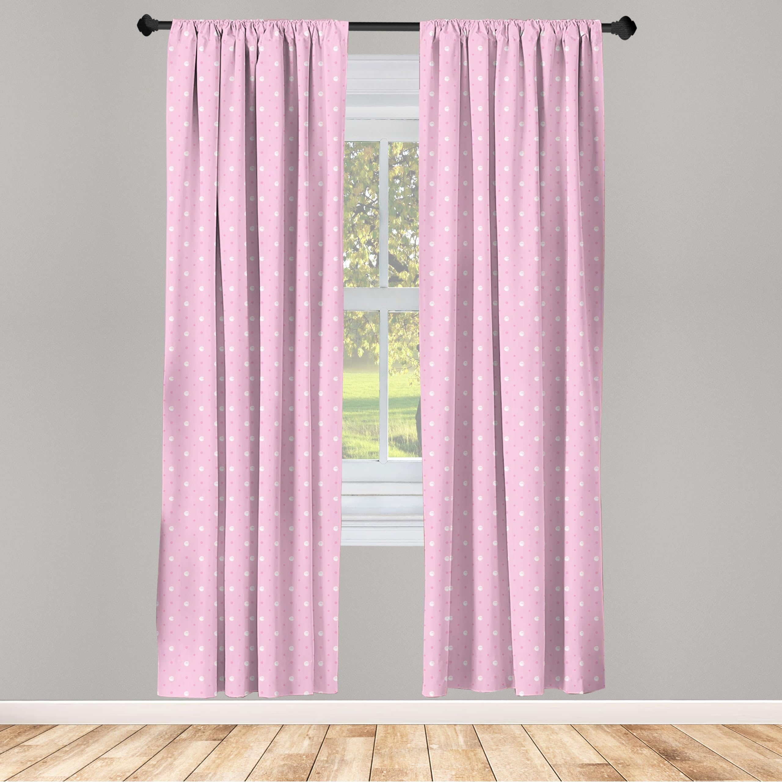 Ambesonne Pink Polka Dots Window Curtains - Lightweight 2-Panel Set with Rod Pocket, 28
