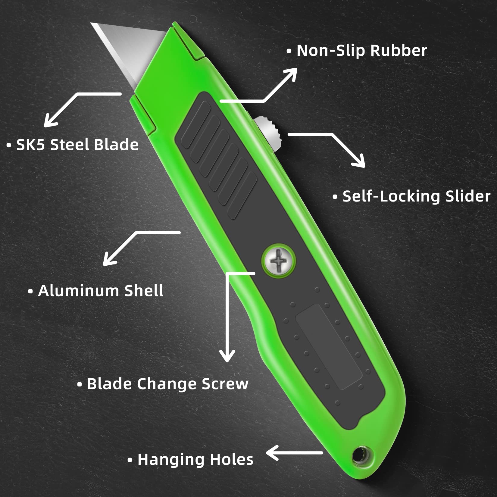 DIYSELF 2 Pack Heavy Duty Retractable Utility Knife - Exacto Box Cutter with Comfortable Aluminum Handle & Sharp Blade - Perfect for Opening Cardboard Boxes, Packages, Carpets - Ideal for Home, Office, Warehouse, and DIY Projects (Green)