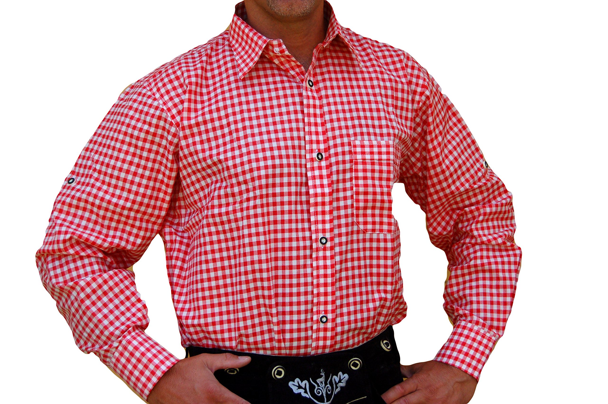 Authentic German Lederhosen Shirt for Oktoberfest - Traditional Bavarian Costume Top in Red & White - Perfect for Beer Festivals, Cultural Events & Halloween Costumes