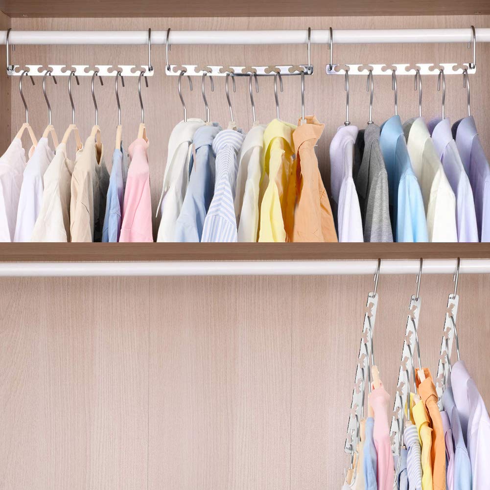 Space Saving Metal Magic Hangers - 4 Pack Wrinkle-Free Closet Organizer for Wardrobe, Clothes Storage & Travel - Perfect for Small Spaces, Dorm Rooms & Apartment Living
