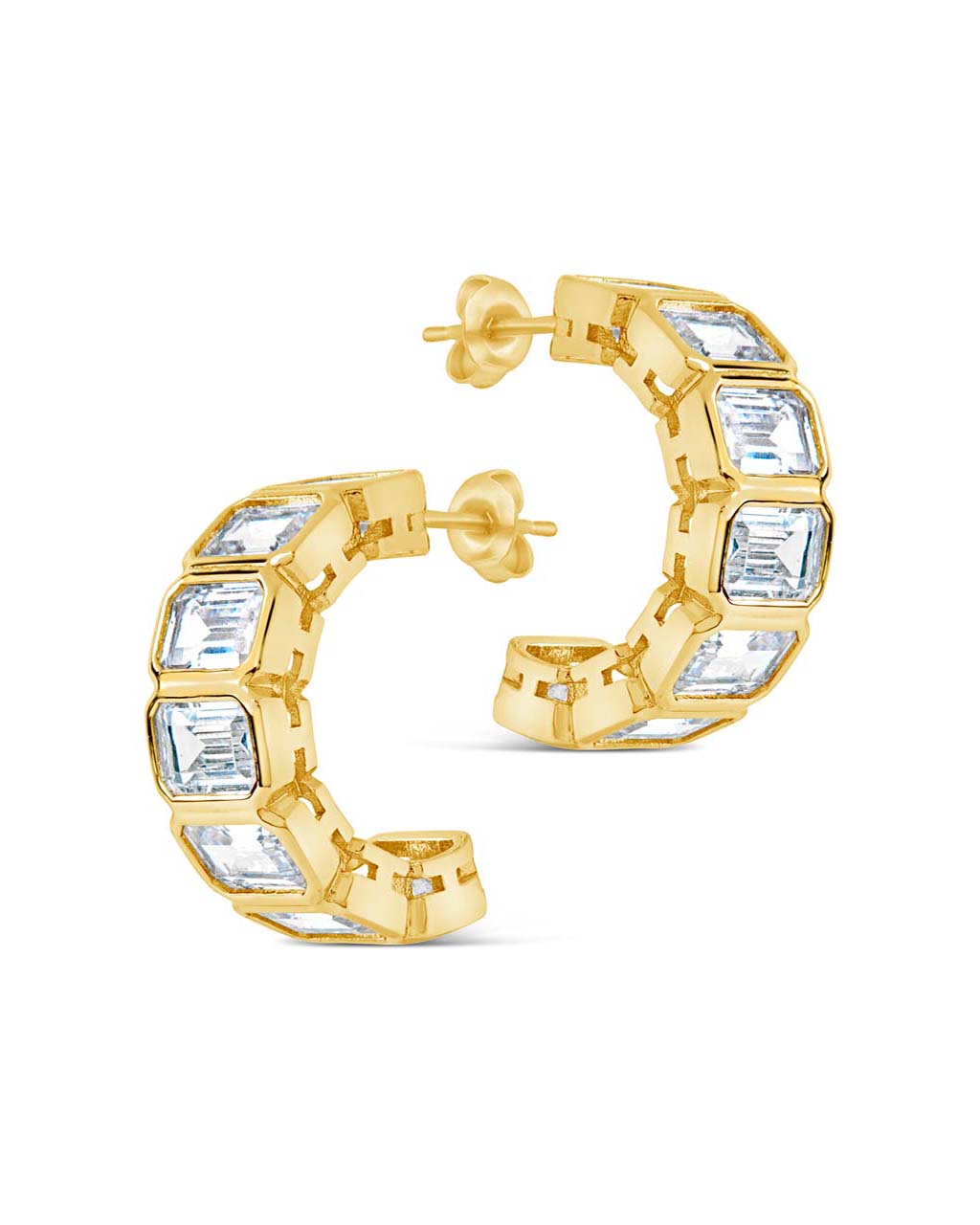 Nyssa Bezel CZ Station Hoop Earrings for Women - Cubic Zirconia Gold Plated Dangle Earrings - Elegant Jewelry Gift for Birthday, Anniversary & Special Occasions