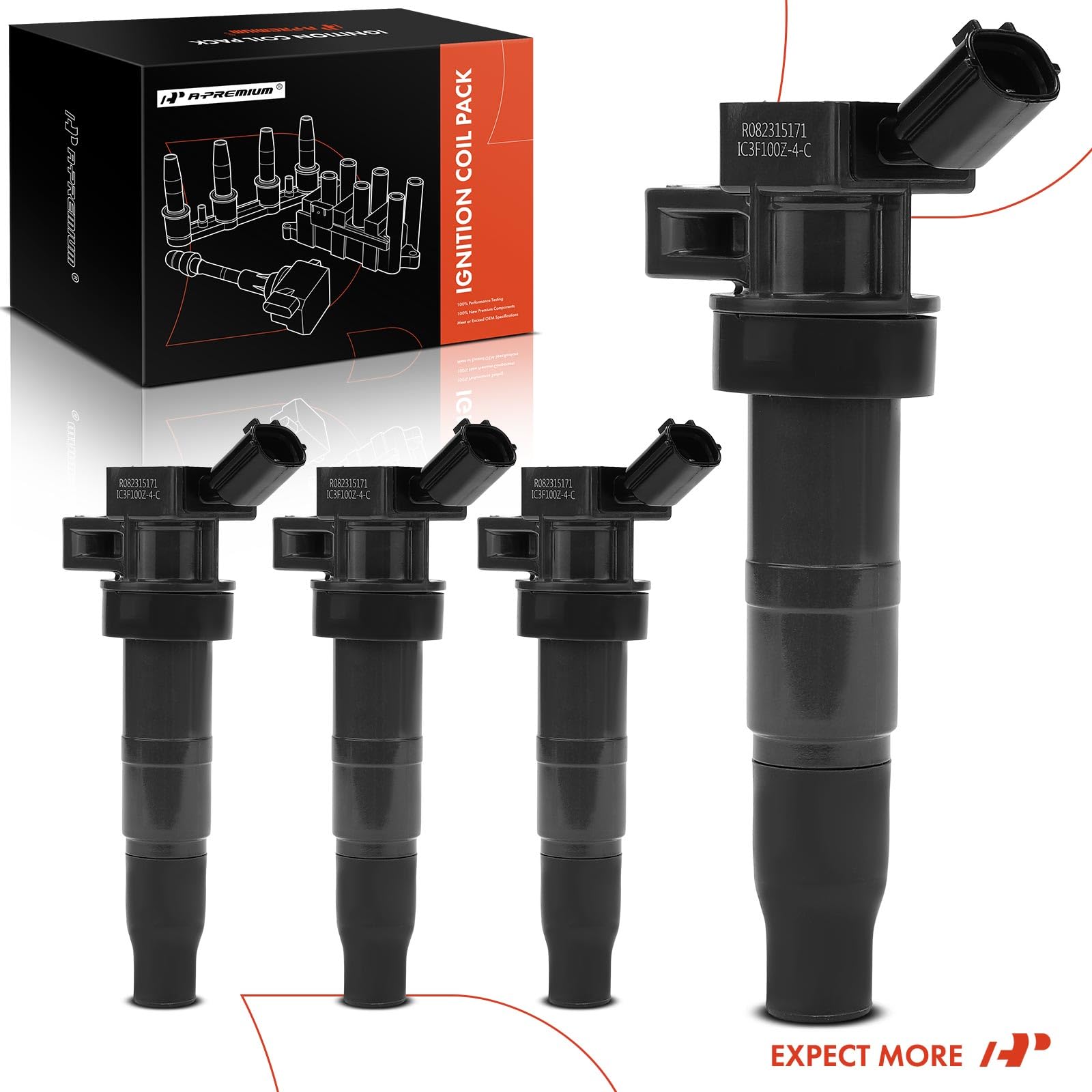 Premium Ignition Coil Pack Compatible with Hyundai Santa Fe 2010-2012, Tucson 2010-2015 | Kia Optima 2008-2015, Sportage 2011-2016 | 2.4L 4.6L 5.0L Engines | UF-611 Replacement | 4-Piece Set | Improves Engine Performance & Fuel Efficiency