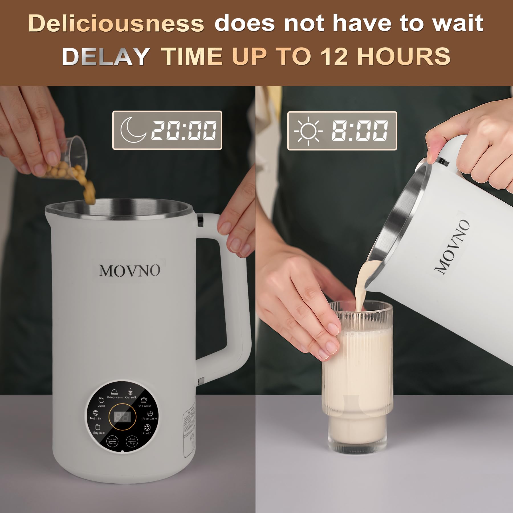 8-in-1 Nut Milk Maker Machine - 1000ml Capacity for Homemade Almond, Oat, Coconut & Soy Milk - Automatic Plant-Based Dairy-Free Beverage Blender with Delay Start, Keep Warm & Boil Water Functions - Perfect for Vegan, Keto & Healthy Lifestyle Kitchens