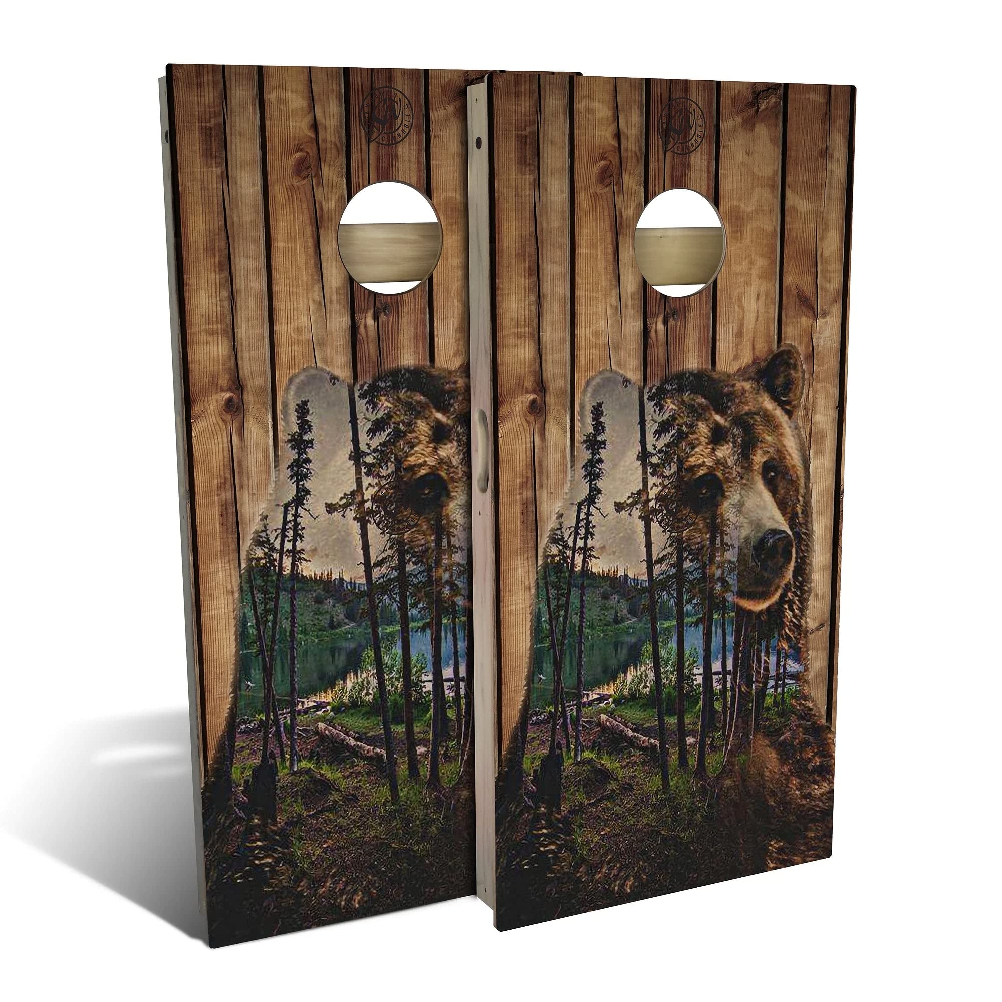 Premium Bear Mountain Cornhole Game Set - 2 Wooden Boards & 8 Bags - Outdoor Lawn Tailgate Party Game for Backyard, BBQ, Camping & Beach Fun
