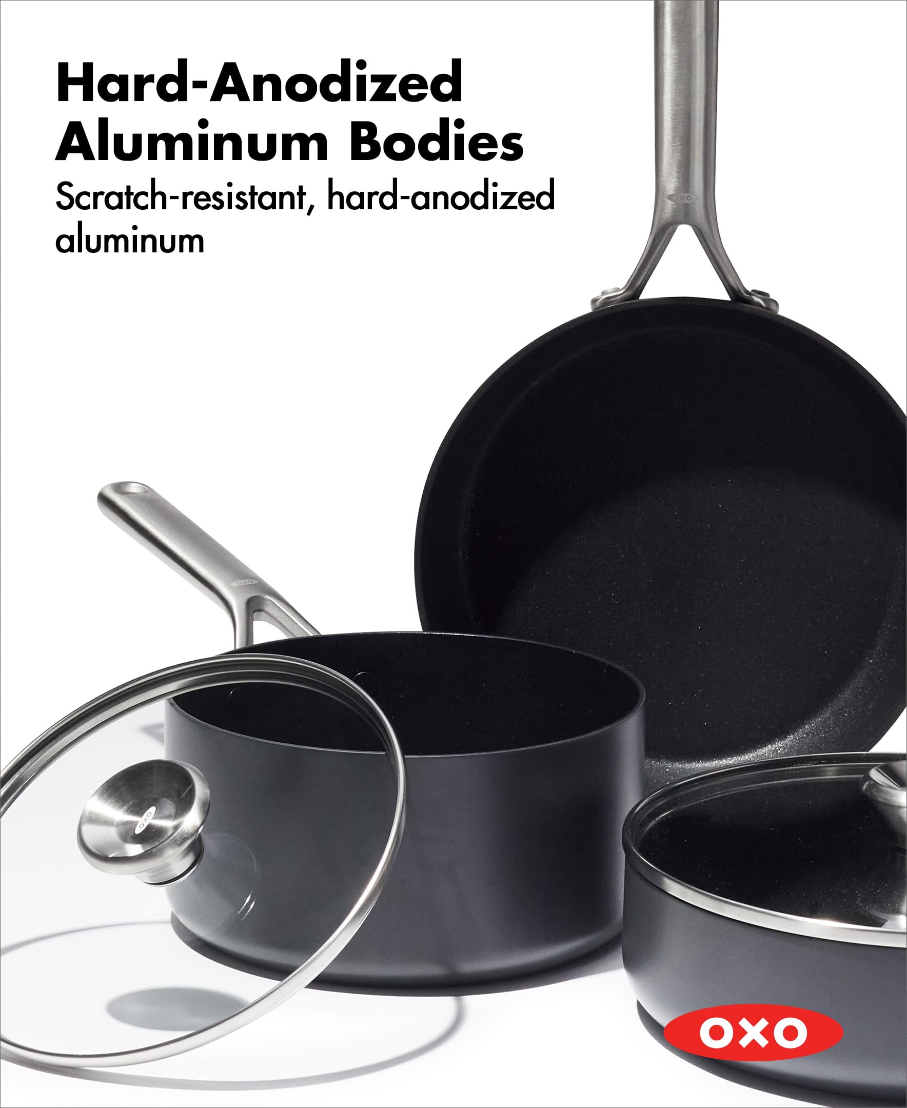 OXO Professional 5-Piece Nonstick Cookware Set - Hard Anodized PFAS-Free Ceramic Coating, Diamond Reinforced, Induction Compatible, Stainless Steel Handles, Oven & Dishwasher Safe - Perfect for Sautéing, Frying & Everyday Cooking