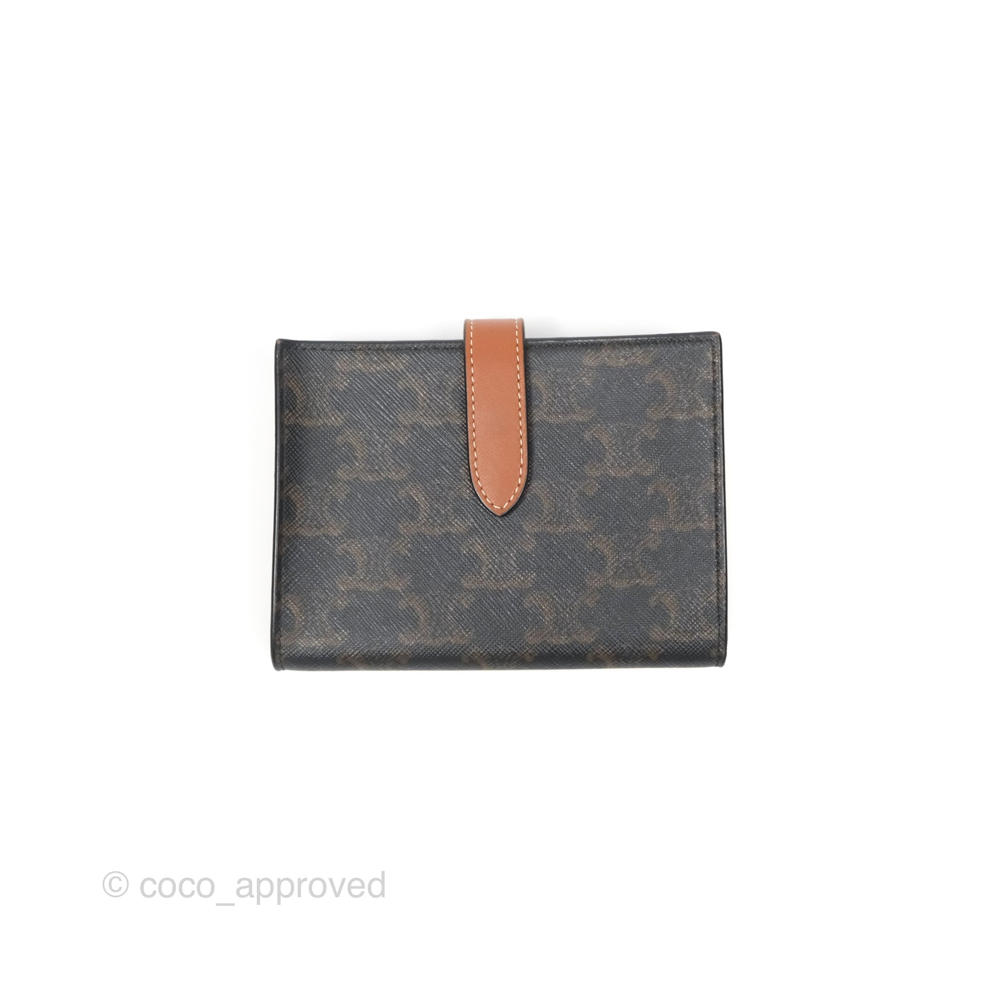 Celine Medium Triomphe Canvas Wallet with Lambskin Strap - Tan Leather Crossbody Bag for Women | Perfect for Everyday Use, Travel & Shopping