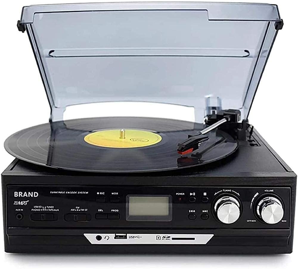 Vintage Record Player with AM/FM Radio & Cassette Player - Classic Gramophone Style Vinyl Turntable for Home Entertainment & Retro Music Experience | Perfect for Living Room Decor, Gift for Music Lovers, Vinyl Collection Playback