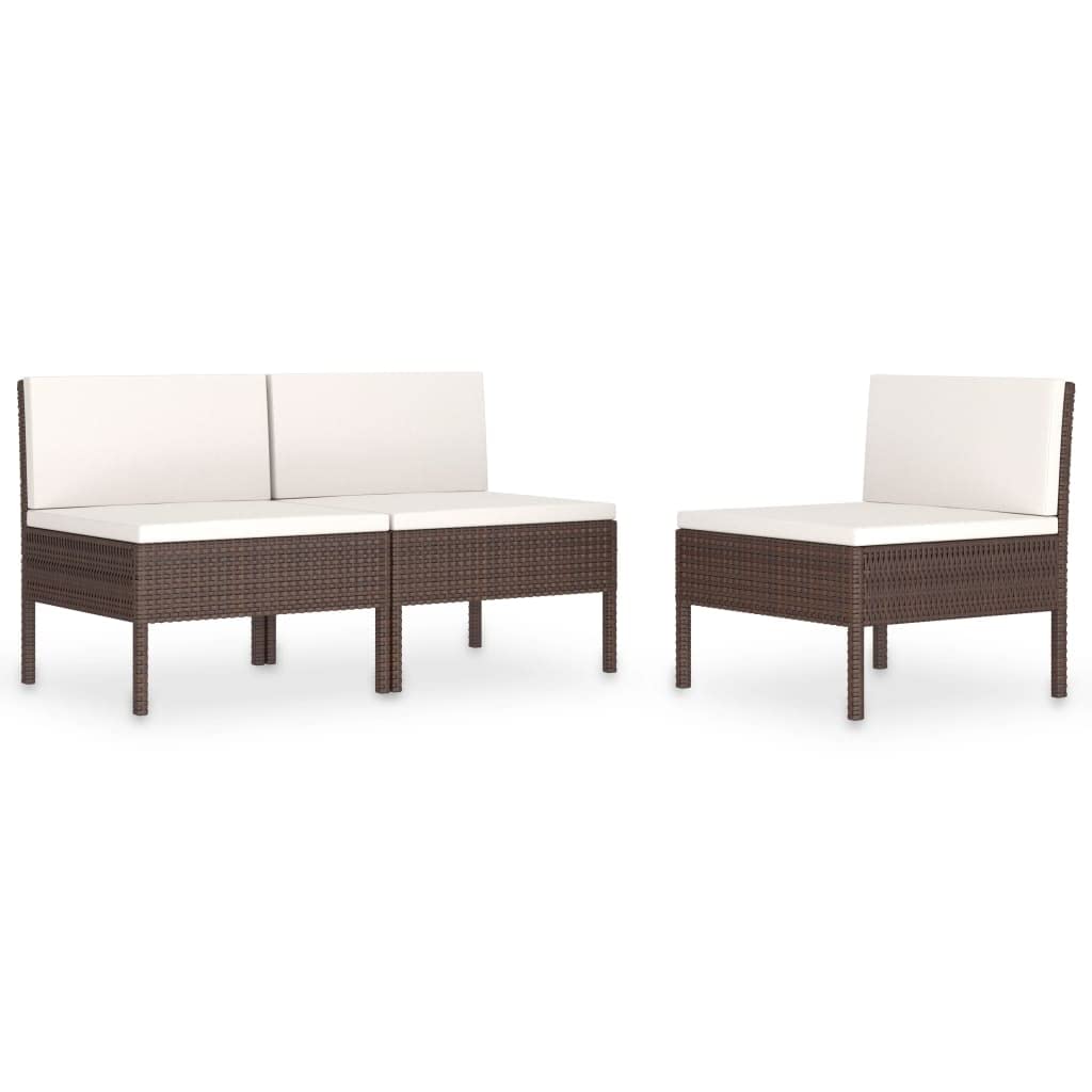 3-Piece Brown Poly Rattan Patio Conversation Set with Cushions - Outdoor Wicker Furniture for Porch, Yard, Balcony & Garden - Perfect for Relaxing, Entertaining & Backyard Gatherings