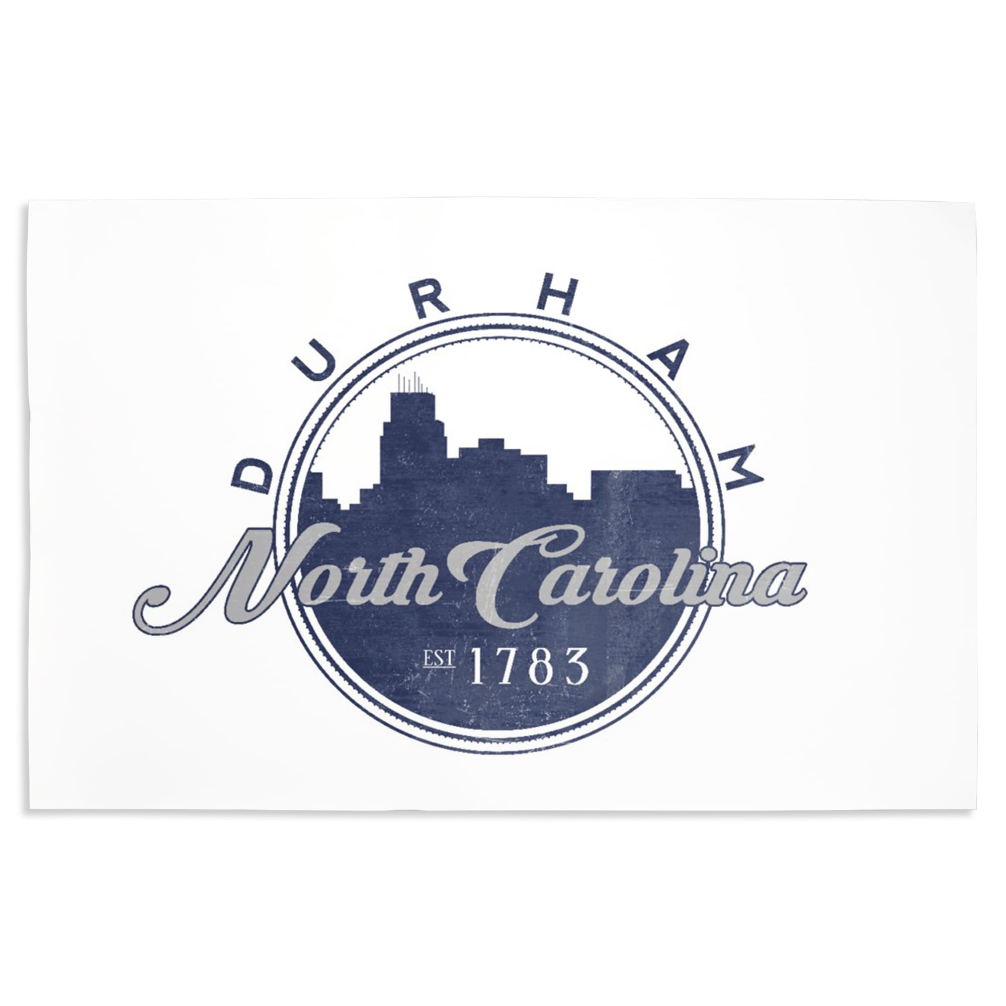 Lantern Press 16x24 Inch Giclee Art Print - Durham North Carolina Skyline Seal in Blue | Premium Wall Decor for Home, Office & Gift Giving