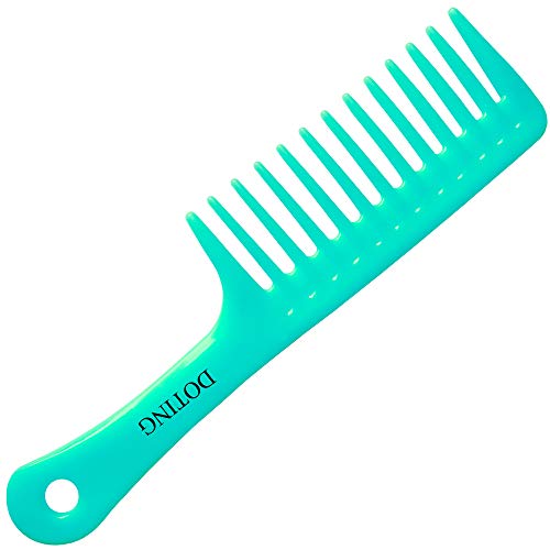Wide Tooth Comb for Curly Hair & Long Hair - Detangling Comb for Wet Hair - Large Hair Brush for Thick Hair - Cyan - Perfect for Shower, Salon & Travel Use