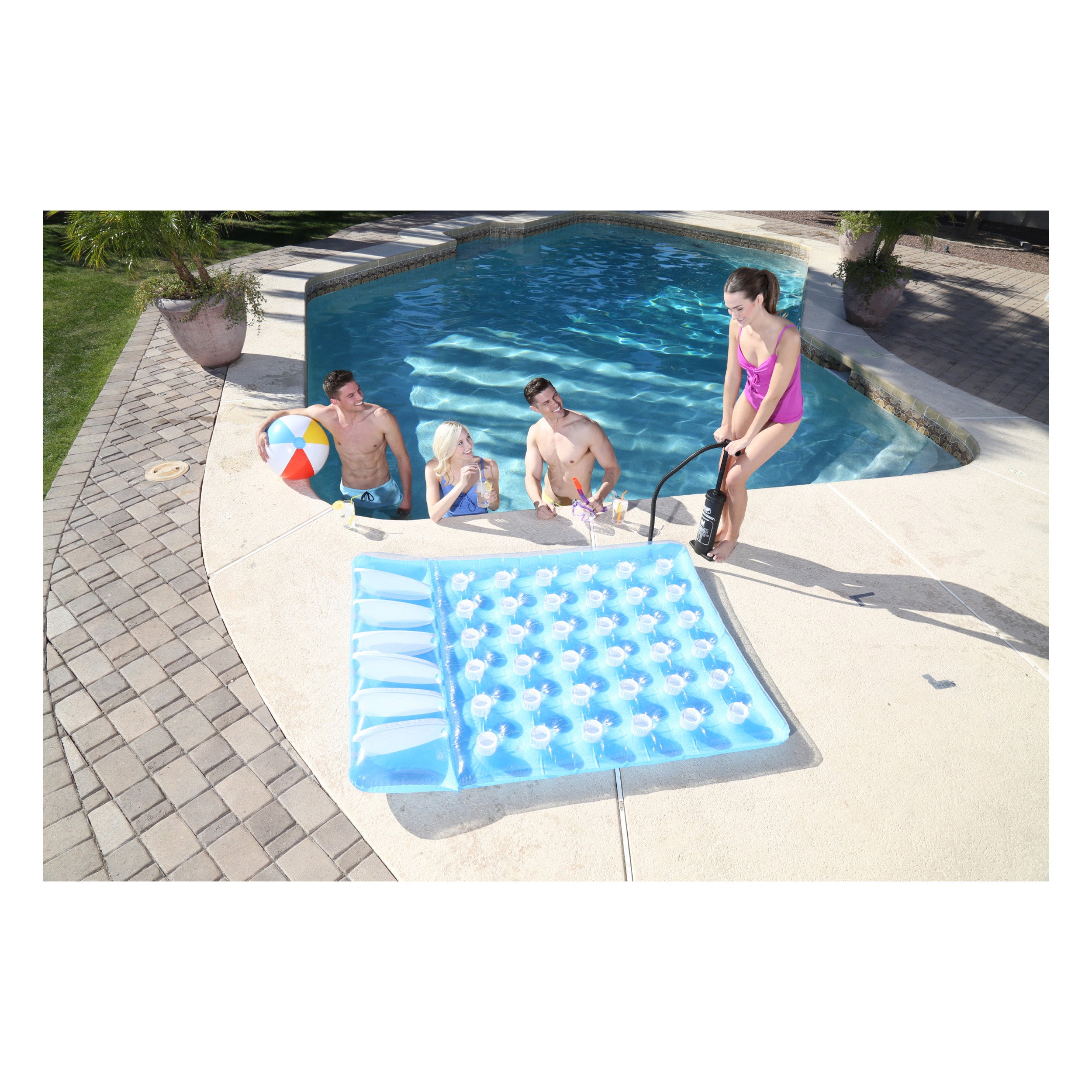 Bestway Double Size Inflatable Floating Beach Bed - Blue & White Air Mattress for Pool, Lake & Ocean Relaxation | Perfect for Summer Vacations, Backyard Lounging & Water Adventures