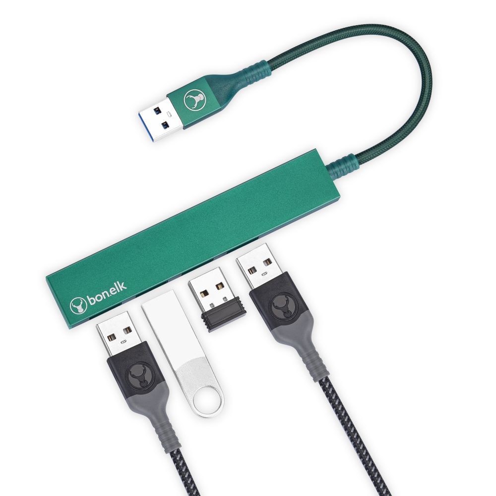 Bonelk 4-Port USB 3.0 Hub Slim Design with Long Life USB A - High-Speed Data Transfer for Laptop, PC, MacBook - Perfect for Office, Home & Travel Use