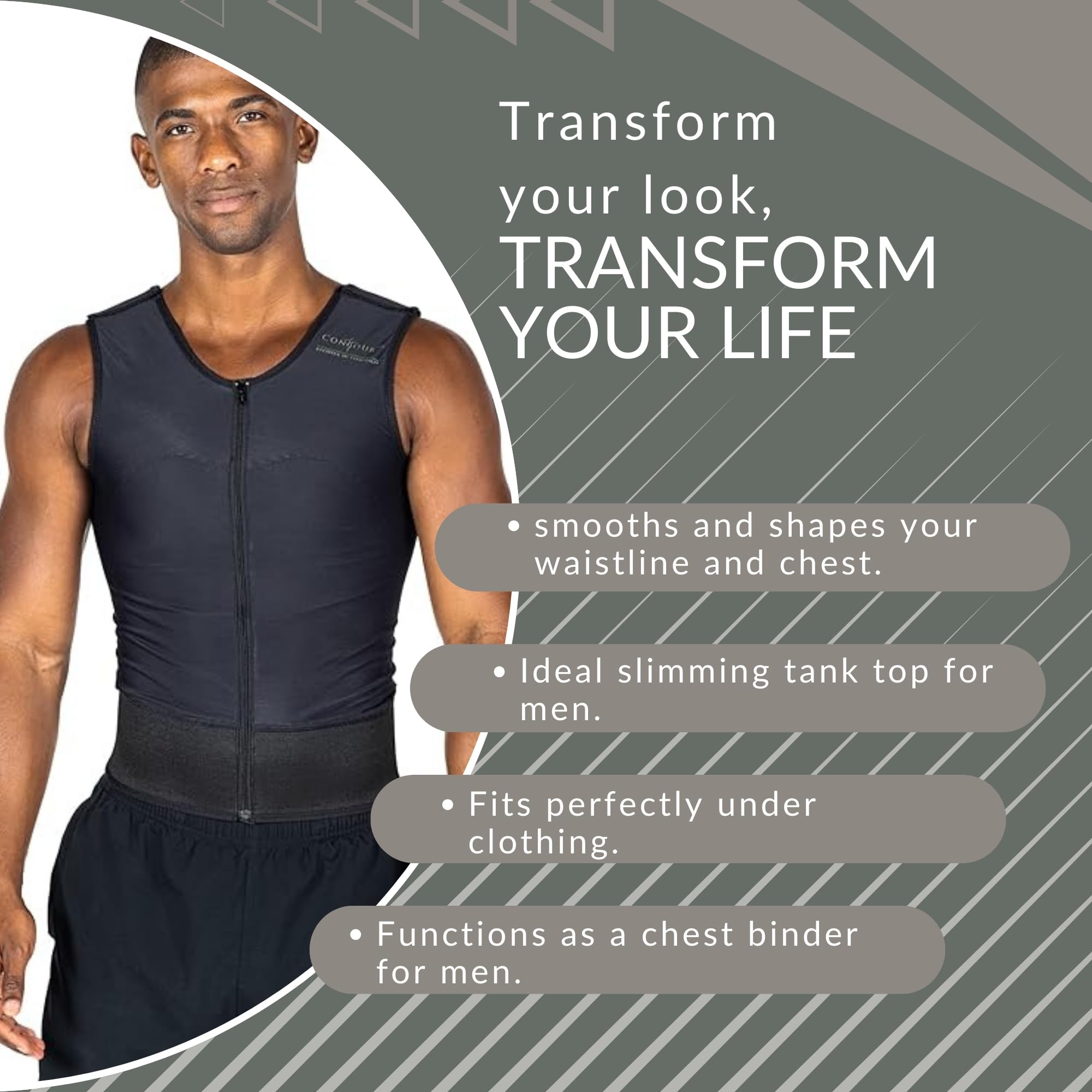 ContourMD Men's Post-Surgery Compression Vest - Medical Grade Chest Support Garment After Liposuction | Ideal for Recovery, Breast Support & Body Shaping After Cosmetic Procedures