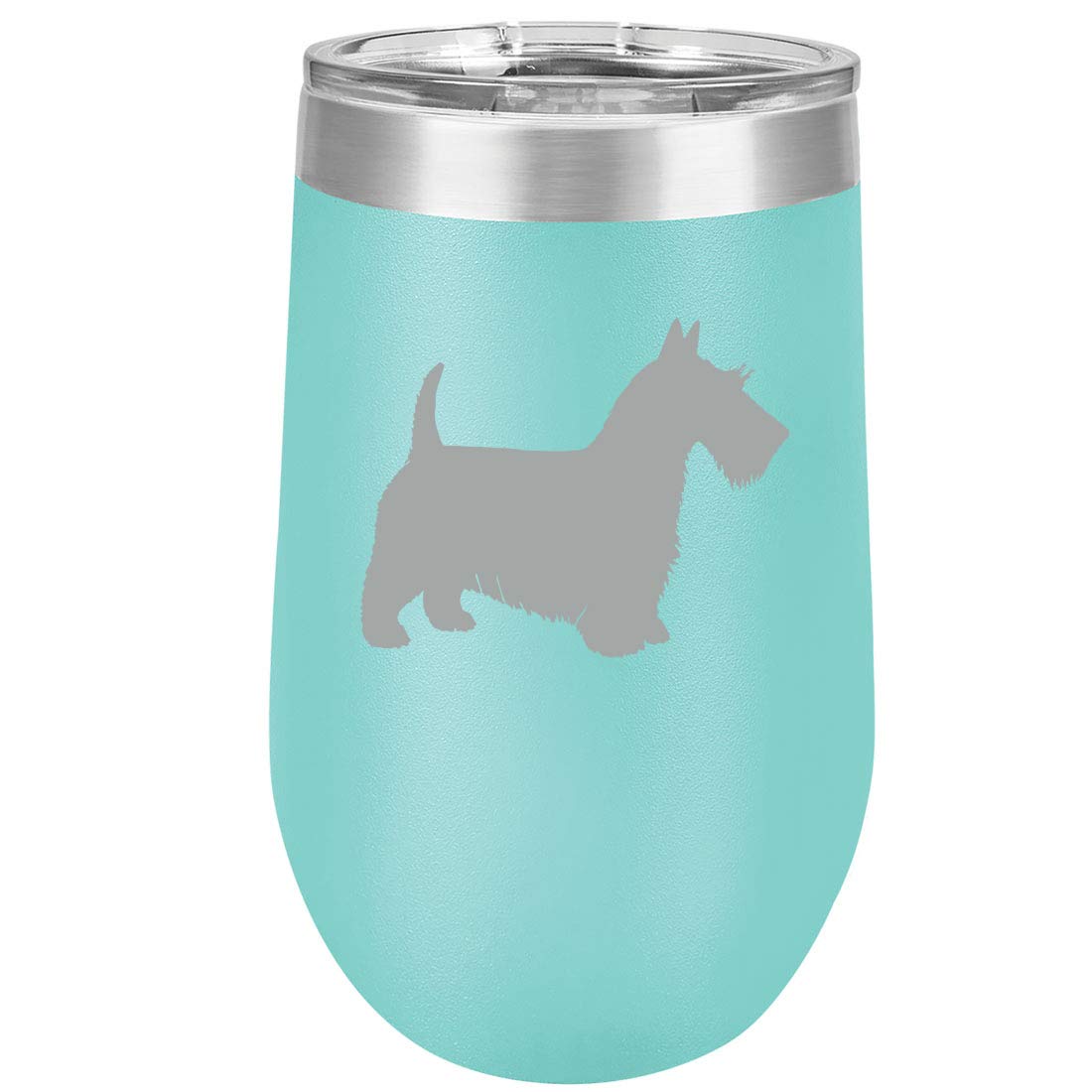 16 oz Double Wall Vacuum Insulated Stainless Steel Wine Tumbler - Stemless Coffee Travel Mug with Lid - Scottie Scottish Terrier Design (Teal) - Perfect for Hot & Cold Drinks, Office, Picnics and Outdoor Adventures