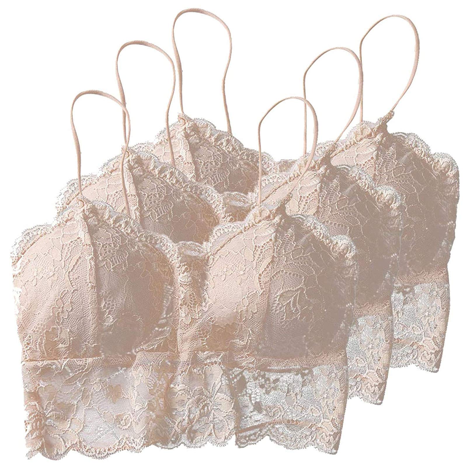 3-Piece Women's Sexy Lace Crisscross Bandeau Vest with Chest Pad - Sports Underwear & Nightwear for Sleep, Lounge & Intimate Moments - Beige