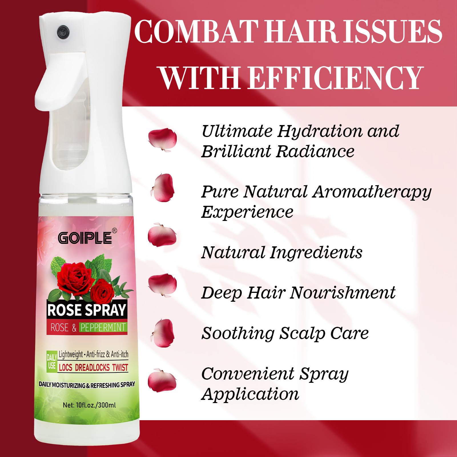 Organic Rose Water & Peppermint Hair Spray for Locs & Dreadlocks - Hydrating Scalp Moisturizer with Natural Ingredients - Refreshing & Nourishing Treatment for Dry Hair - Perfect for Daily Hydration & Scalp Care Routine