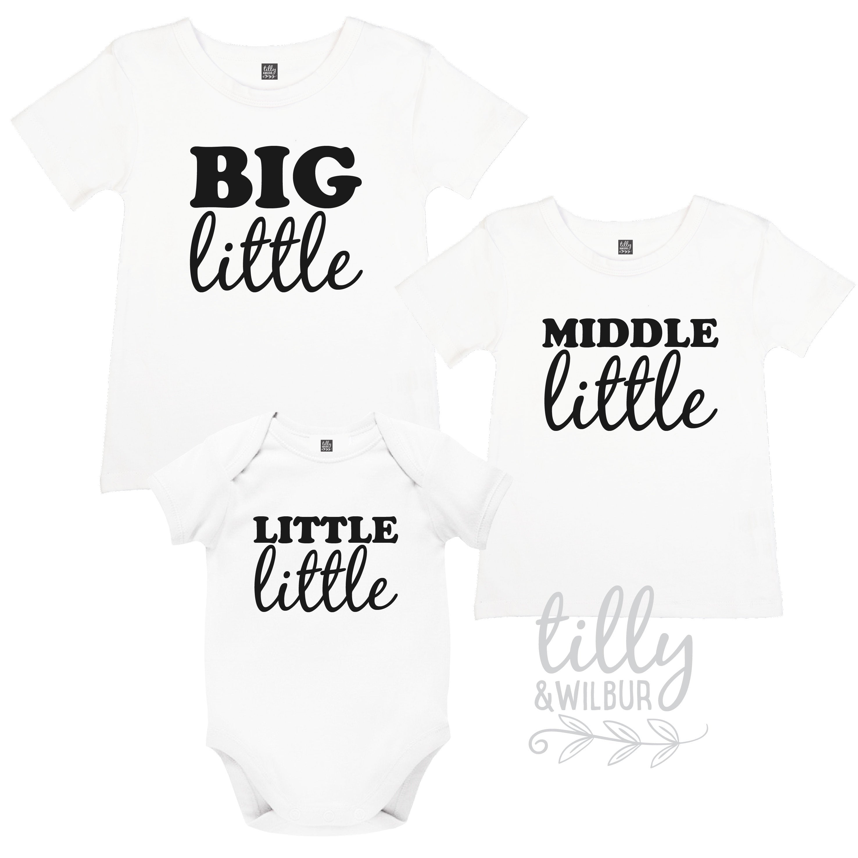 Big Little, Middle Little, Little Little Matching Family T-Shirts for Siblings & Cousins - Cute Coordinating Brother Sister Outfits for Family Photos & Reunions