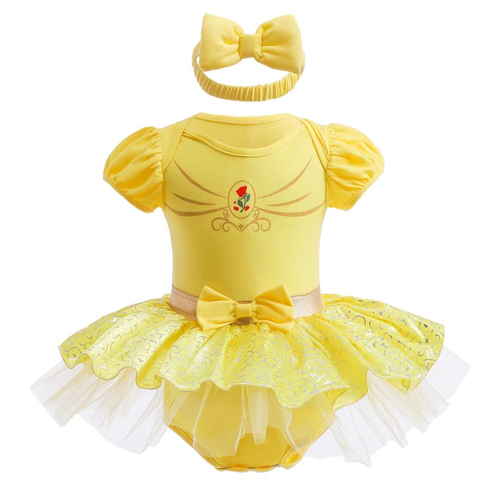 Baby Girls Princess Costume Set - Birthday Bodysuit Romper with Tutu Dress & Headband | Halloween, Christmas Party Outfit | Perfect for Dress-Up, Photo Shoots & Special Occasions