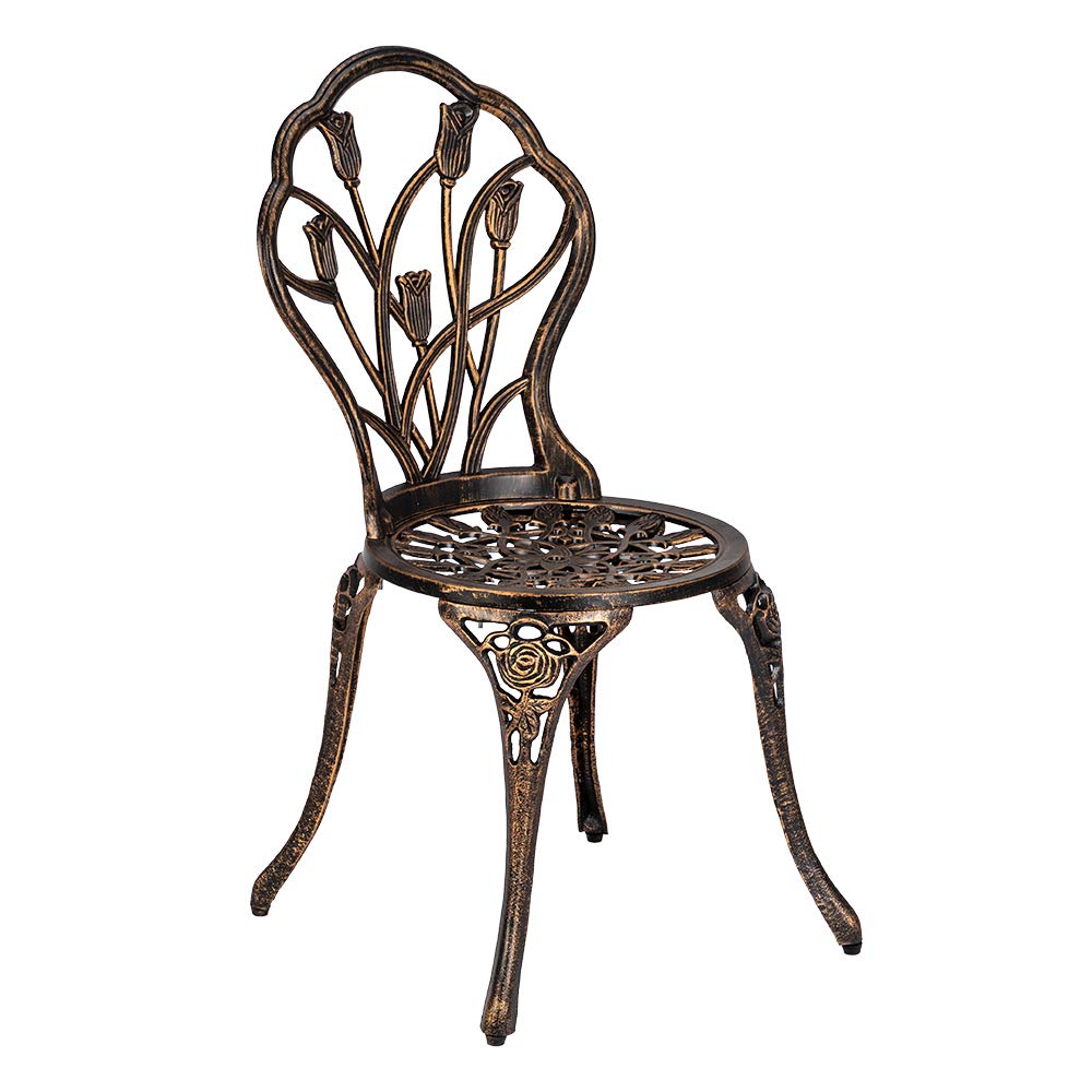 Amebee 3-Piece White Cast Aluminum Bistro Set - Rose Patio Chair & Table for Poolside, Backyard, Porch - Outdoor Reclining Furniture for Relaxing in Garden, Balcony or Terrace