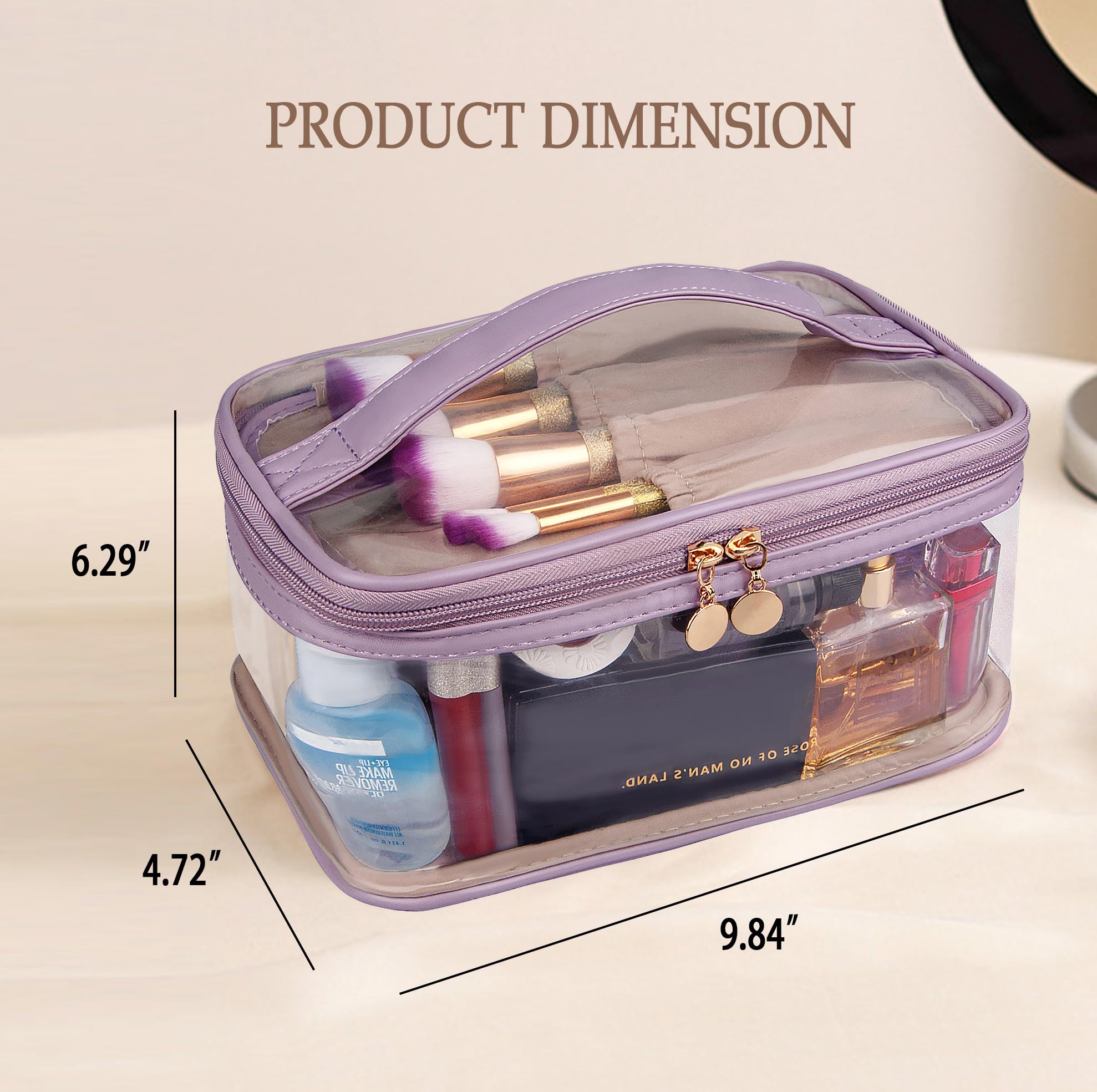 Clear Toiletry Bag for Travel - Large Opening Transparent Makeup Organizer, Portable Waterproof Cosmetic Case with High Capacity | Perfect for Women's Travel Essentials, Gym, Airplane Carry-On & Weekend Getaways (Purple)