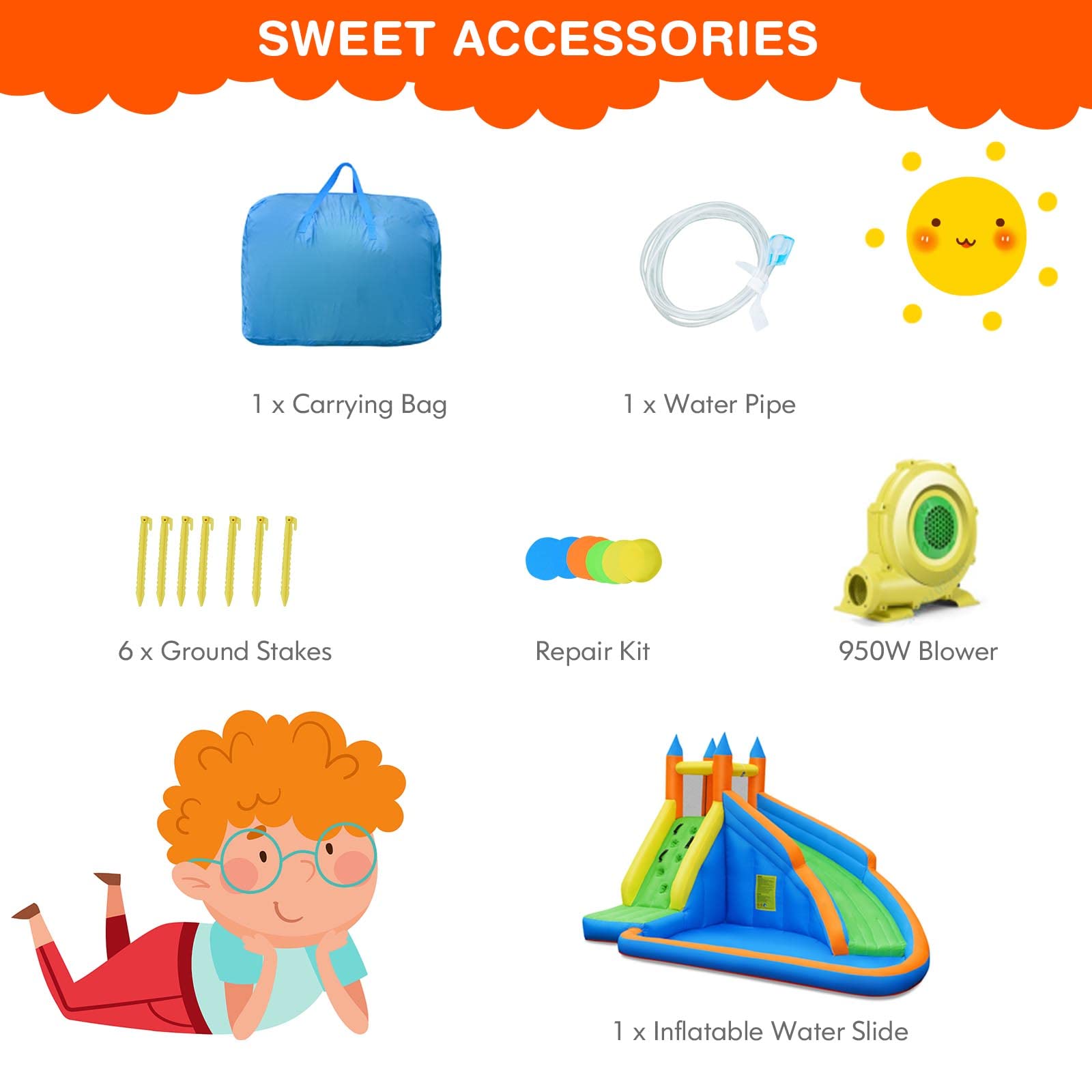 Costzon Inflatable Water Slide for Kids & Adults - Giant Bouncy Waterslide Park with 950W Blower, Climbing Wall & Splash Pool - 2-Piece Blow Up Water Slides for Backyard, Outdoor Parties & Summer Fun - Perfect Birthday Gift for Boys & Girls
