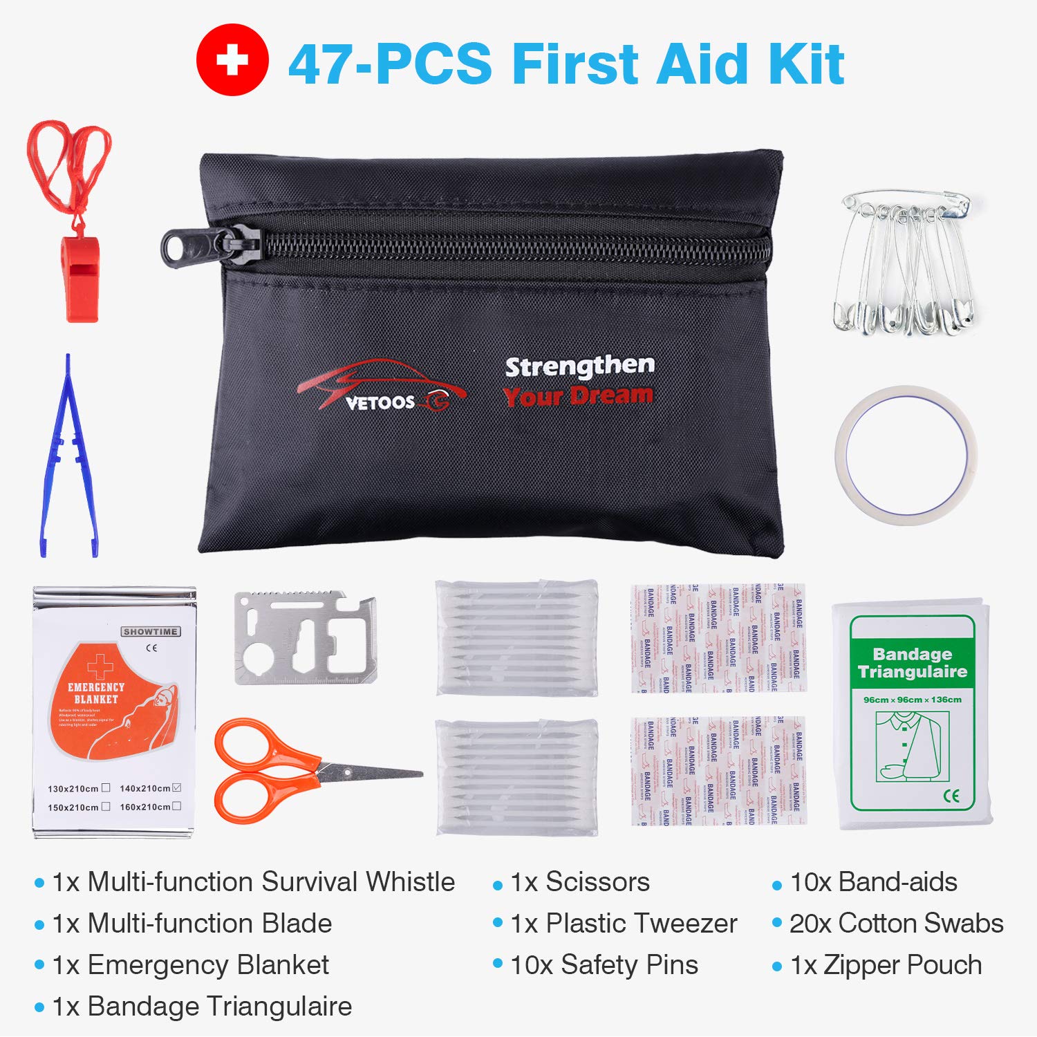 Vetoos 122-Piece Car Emergency Kit with Jumper Cables, Air Compressor & Survival Shovel | Roadside Assistance Safety Kit for Winter & All Seasons | Essential Vehicle Emergency Gear for Men & Women | Perfect for Road Trips, Camping & Winter Driving