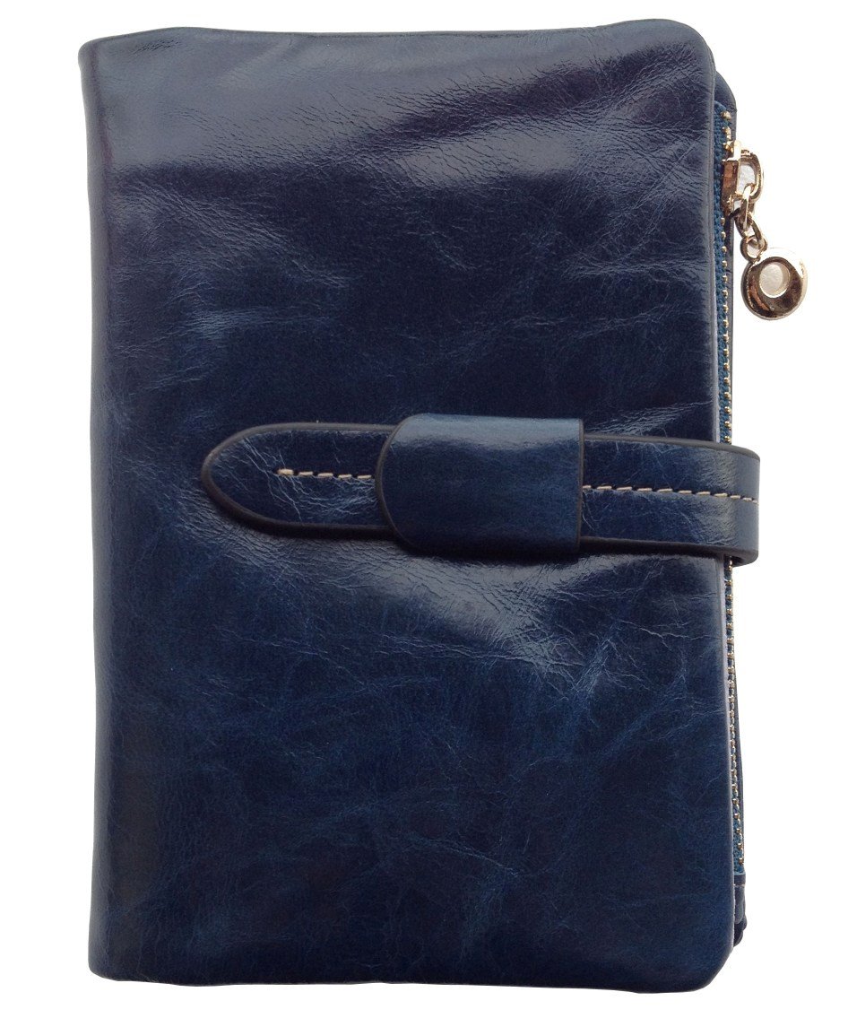 Visnow Genuine Cow Leather Wallet - Elegant Women's Card Purse for Business & Travel (Blue)
