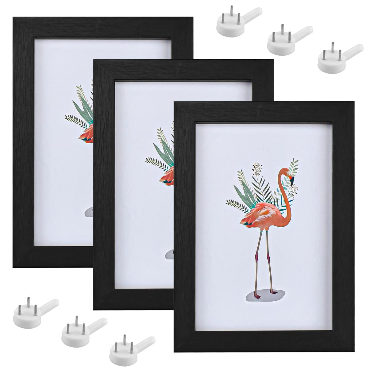 3-Pack Wooden Picture Frames (4x6 Inch, Black) - Wall or Tabletop Photo Display with 6 Sawtooth Hooks - Perfect for Home Decor, Wedding Photos, and DIY Wall Art Projects