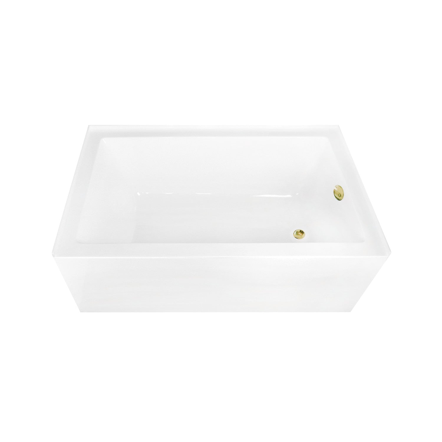 Aqua Eden 60 Inch Acrylic Rectangular 3 Wall Alcove Bathtub - Right Hand Drain, Glossy White with Polished Brass Trim | Perfect for Modern Bathroom Renovations & Spa-Like Retreats