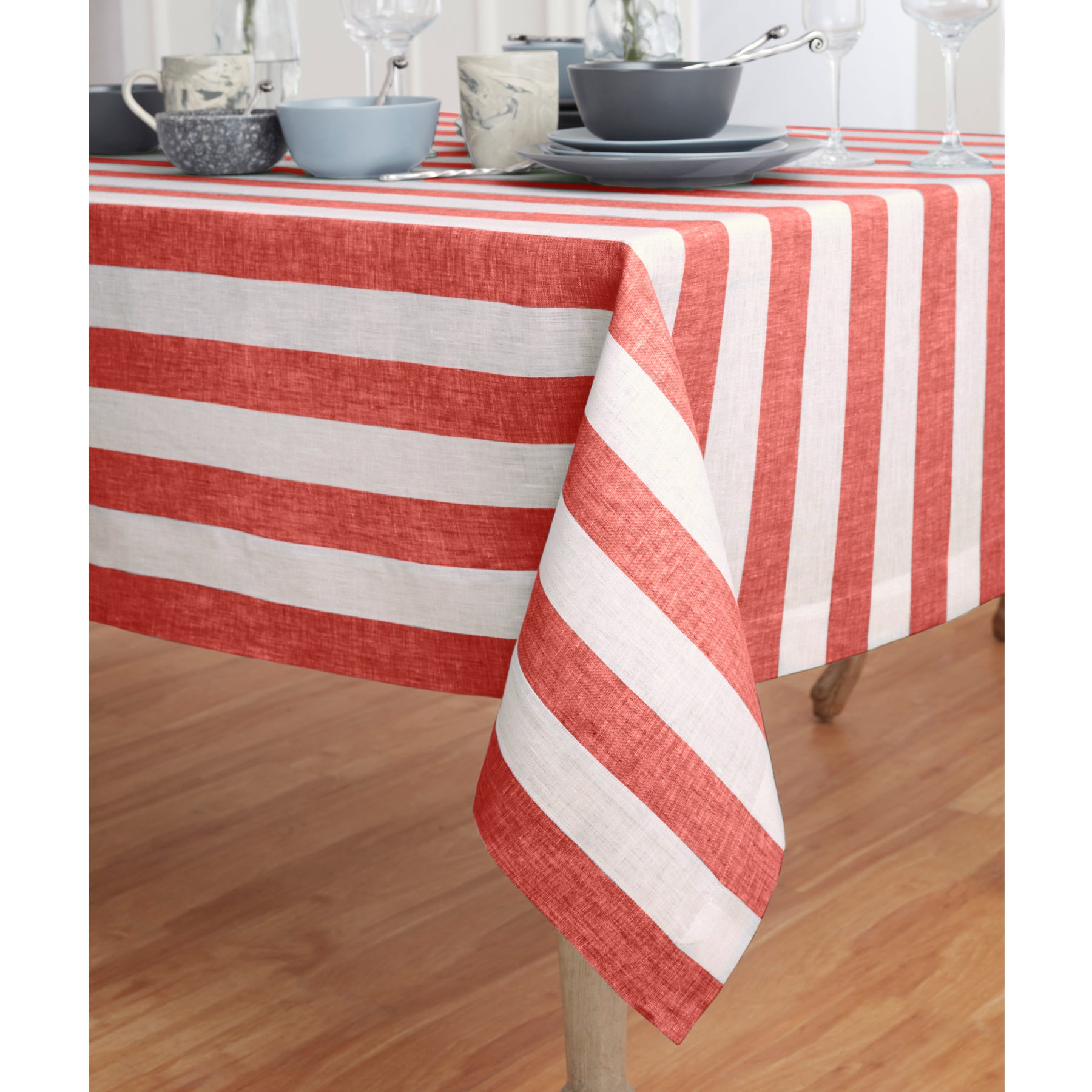 Stylish Cabana Stripe Tablecloth - Waterproof & Wrinkle-Resistant Rectangular Table Cover for Outdoor Dining, Picnics, and Party Decor