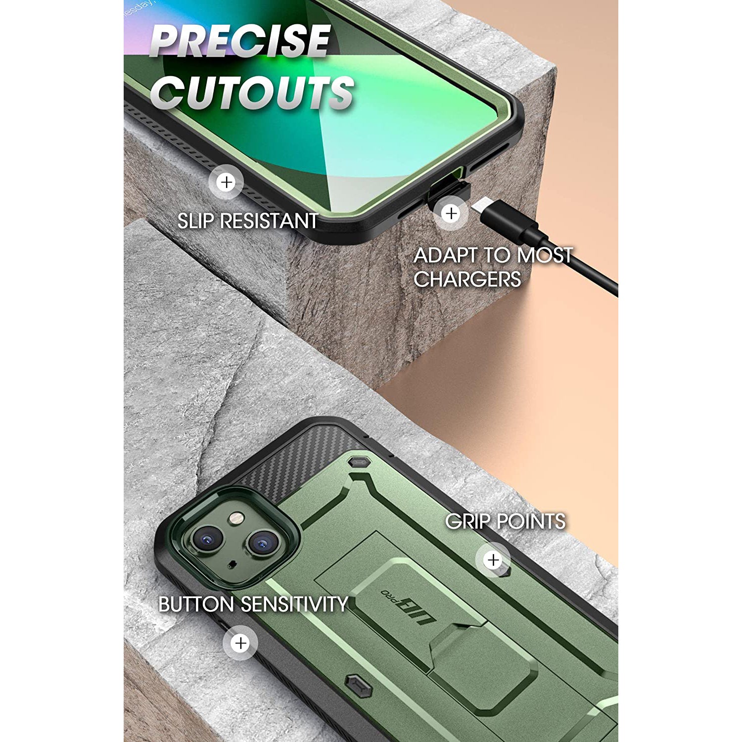 iPhone 13 6.1 Inch Shockproof Case - Unicorn Beetle Pro Heavy Duty Rugged Cover with Screen Protector, Dark Green - Perfect for Outdoor, Work & Extreme Sports Protection