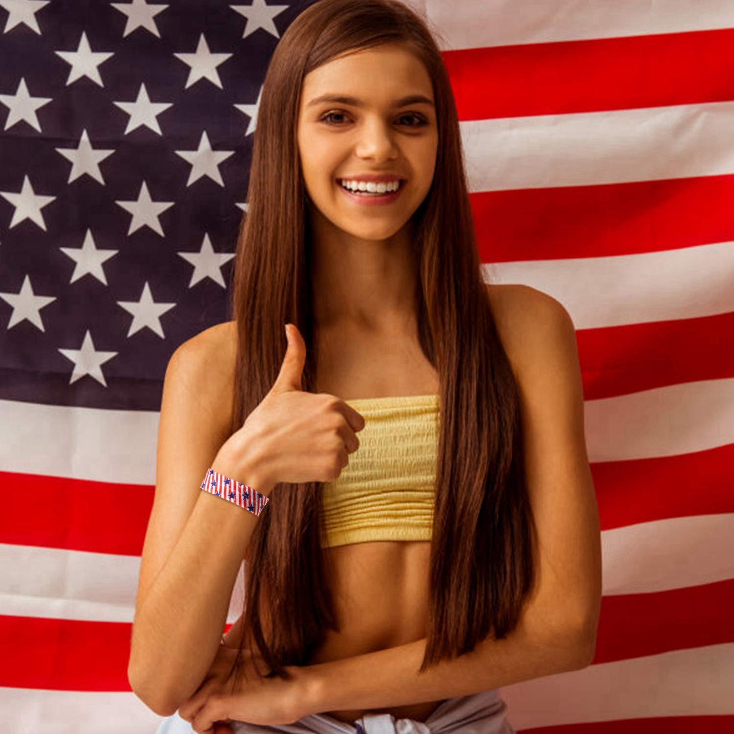 20 Pieces 4th of July Hair Ties - American Flag Elastic Hair Ribbons, Patriotic Ponytail Holders, No Crease Hair Bands for Women & Girls - Red White Blue Party Accessories for Independence Day, BBQ, Picnic & Summer Celebrations