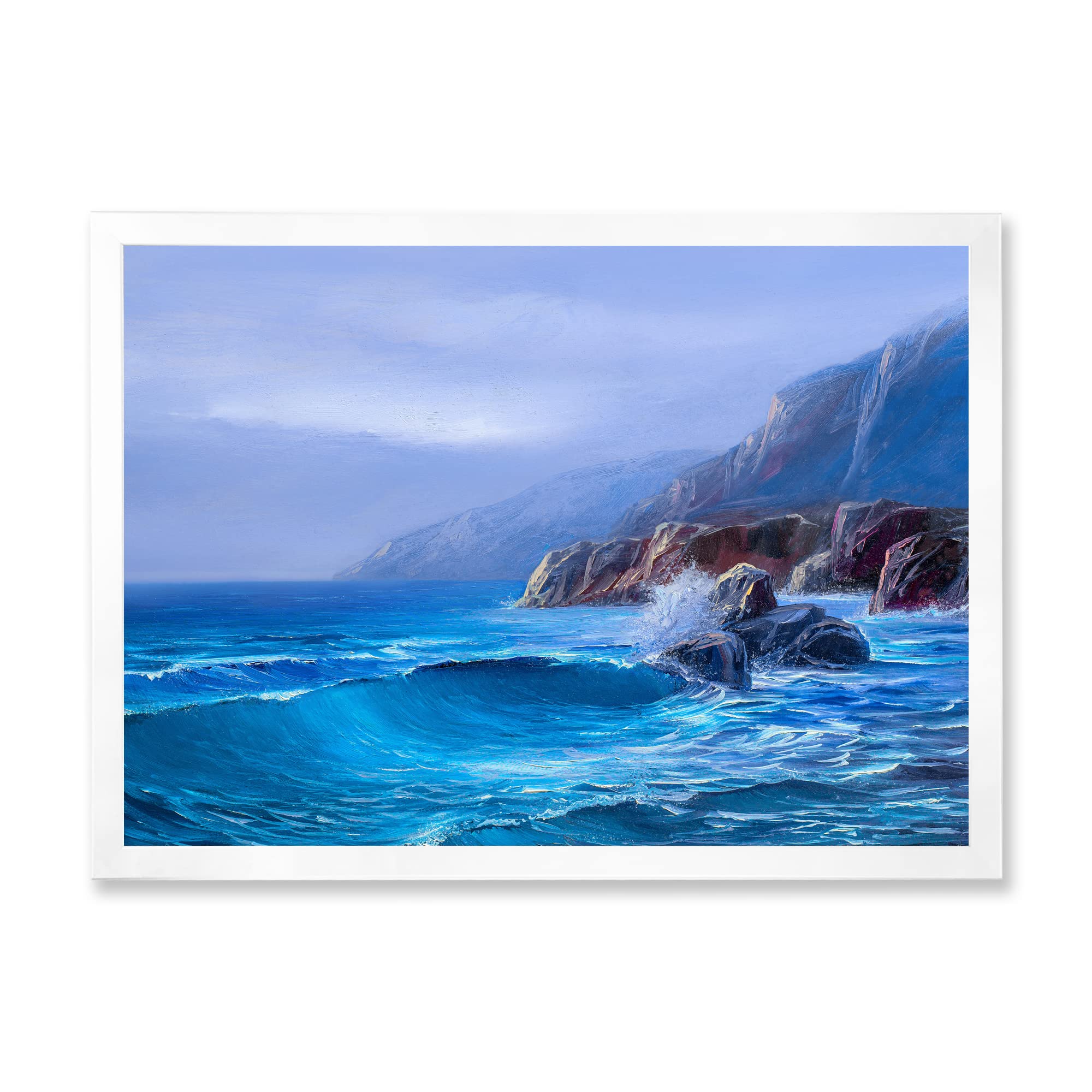 DesignQ Morning Sea Wave Painting - Coastal Framed Wall Art for Living Room, Bedroom & Office Decor | Nautical Home Decor