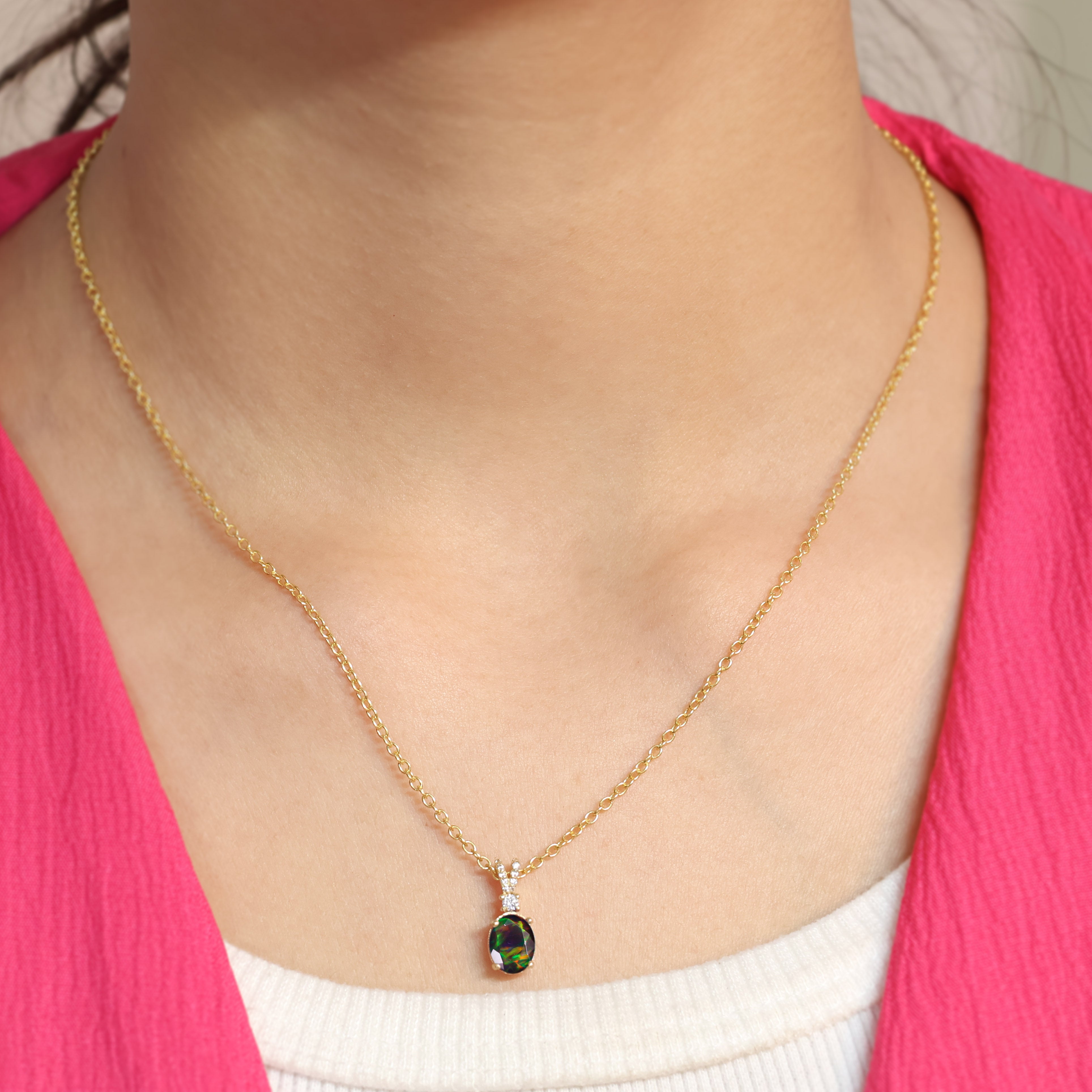 Black Opal Gemstone Pendant Necklace for Women - 925 Sterling Silver Jewelry Gift for Birthday, Anniversary & Valentine's Day | Elegant Statement Necklace for Evening Wear & Special Occasions