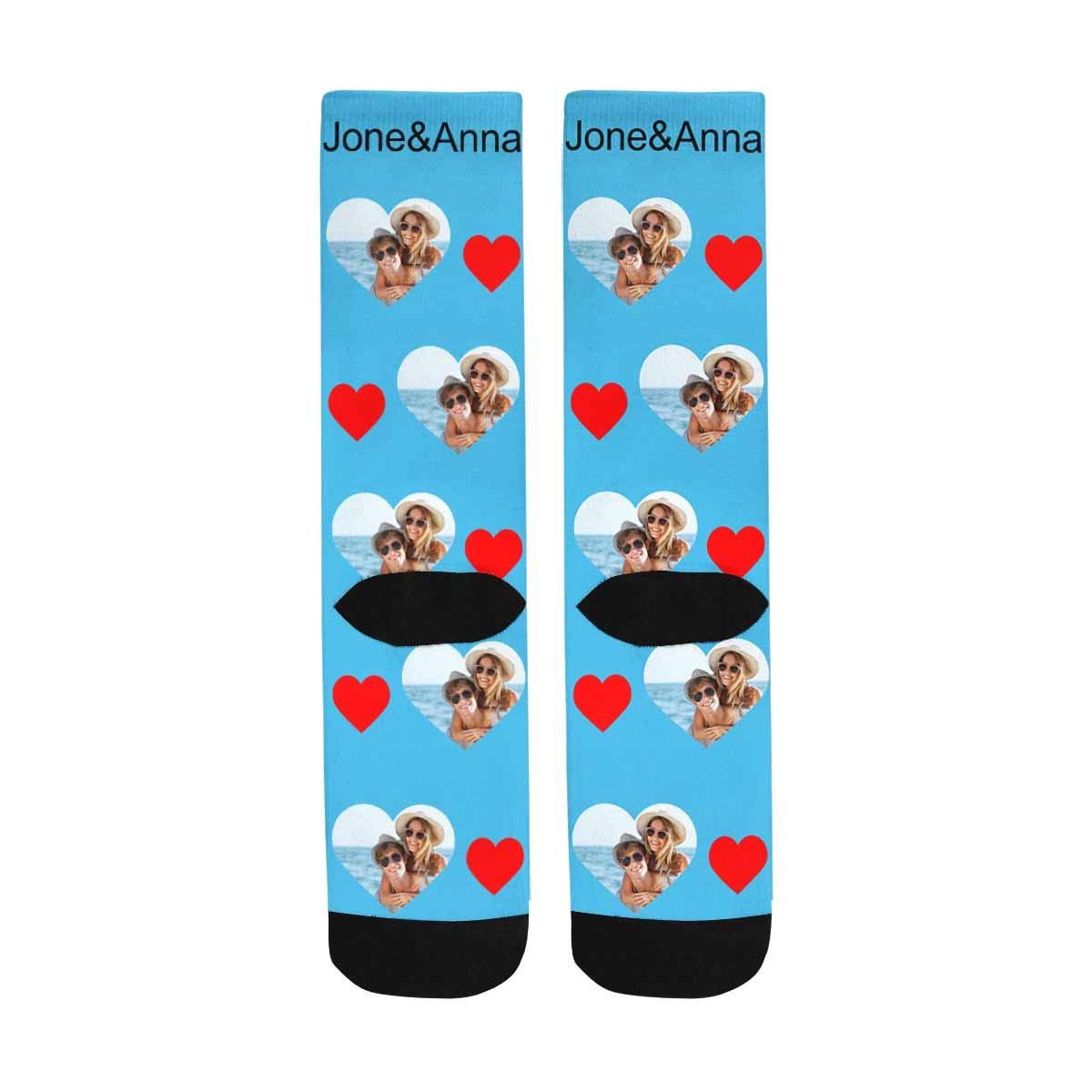 Custom Photo Pet Face Socks - Personalized Couple Crew Socks with 2 Pet Portraits for Men & Women | Valentine's Gift, Anniversary Present, Matching Couple Outfits