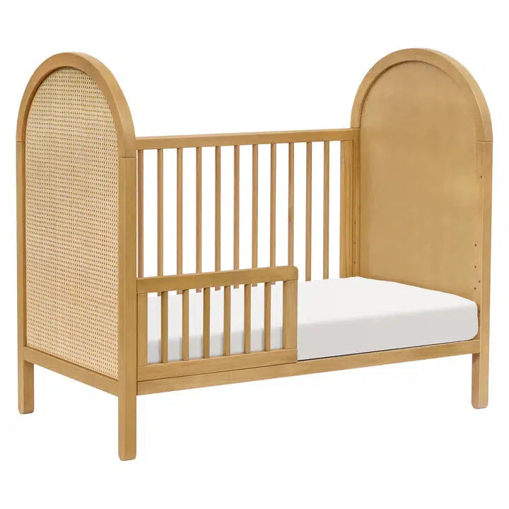 Babyletto Bondi Cane 3-in-1 Convertible Crib in Honey Finish with Natural Cane Weave - Modern Nursery Essential for Newborns to Toddlers