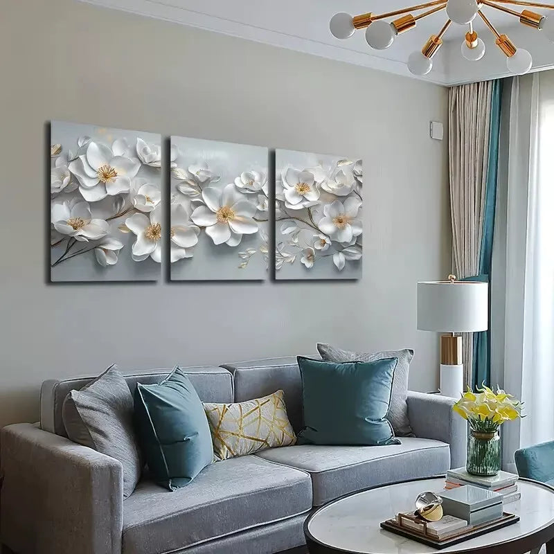 3-Piece Beautiful Blooming White Flowers Wall Art Set - Framed Canvas 40x60cm - High Quality Print - 100% Australian Made - Ready to Hang - Perfect for Living Room, Bedroom & Office Decor