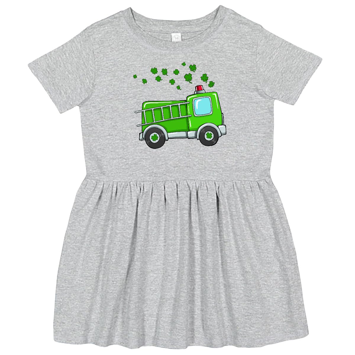 St. Patrick's Day Green Fire Truck with Clovers Toddler Dress - Fun Holiday Outfit for Baby Girls & Boys