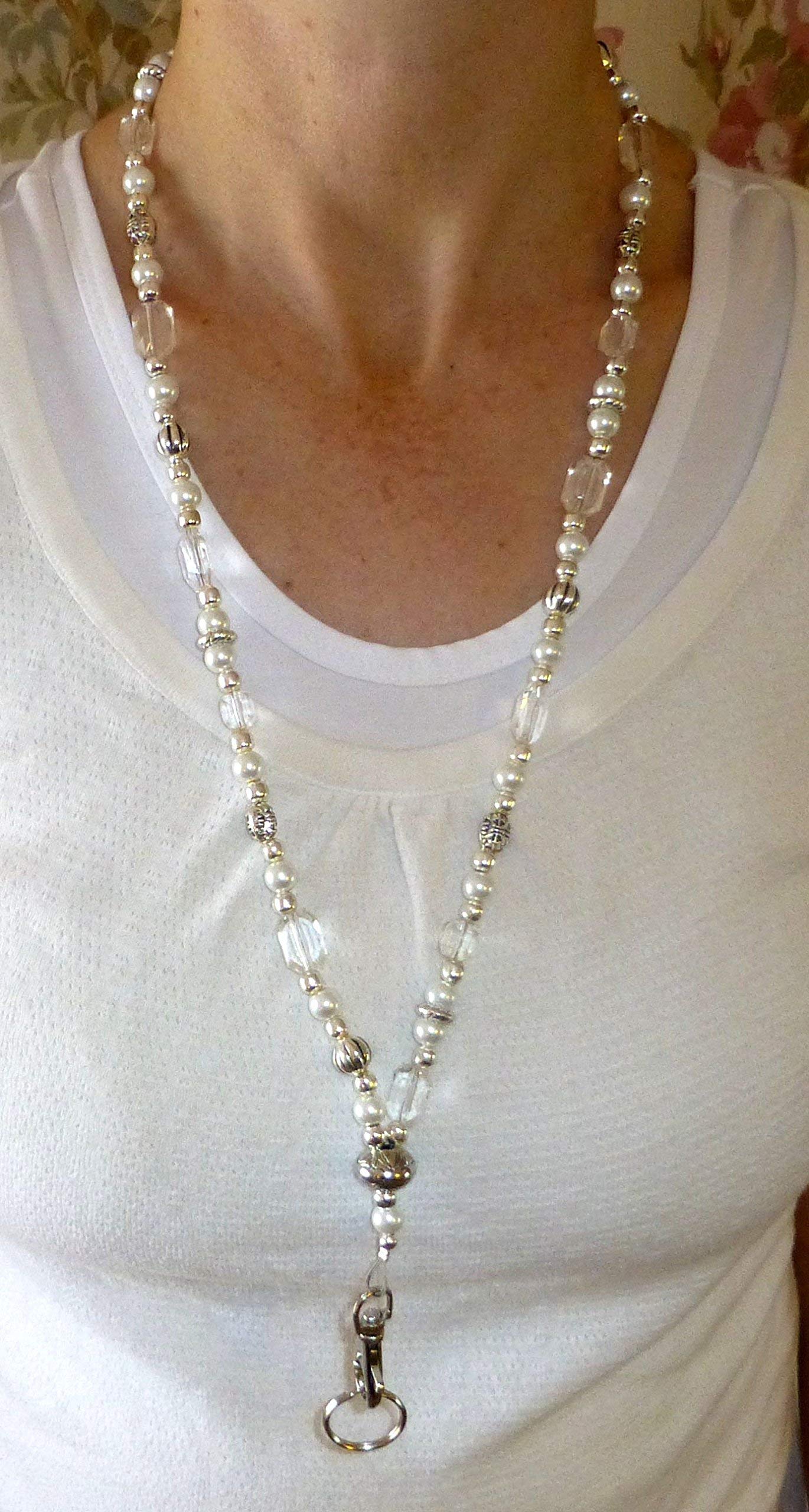 Premium Women's Pearl Lanyard - Durable Beaded ID Badge Holder for Teachers, Nurses & Cruise Staff - Made in USA - Keychain & Phone Holder for Work & Travel