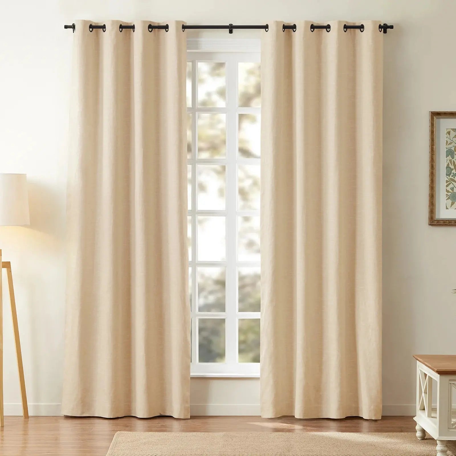 Luxury Linen Cotton Grommet Curtains for Living Room & Bedroom - Blackout Drapes with Metal Rings, Home Decor Window Treatments (52x84 Inch)