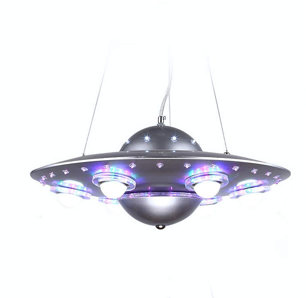 LAKIQ UFO LED Chandelier for Kids Room - 6 Lights Hanging Pendant Light for Bedroom & Nursery (Silver) - Perfect for Boys & Girls Rooms