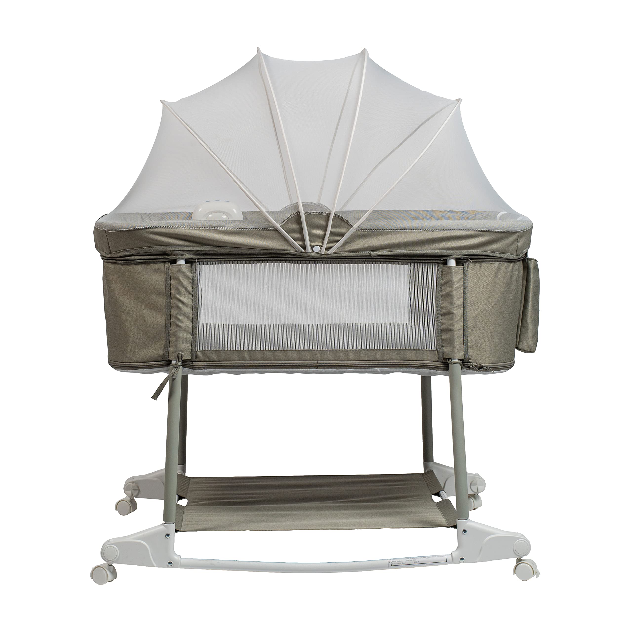 Portable 3-in-1 Baby Bassinet with Wheels - Breathable Mesh Bedside Sleeper, Rocking Crib & Playard with Mosquito Net, Night Light, Vibration & Music Box (Light Grey) - Perfect for Nursery, Bedroom & Travel