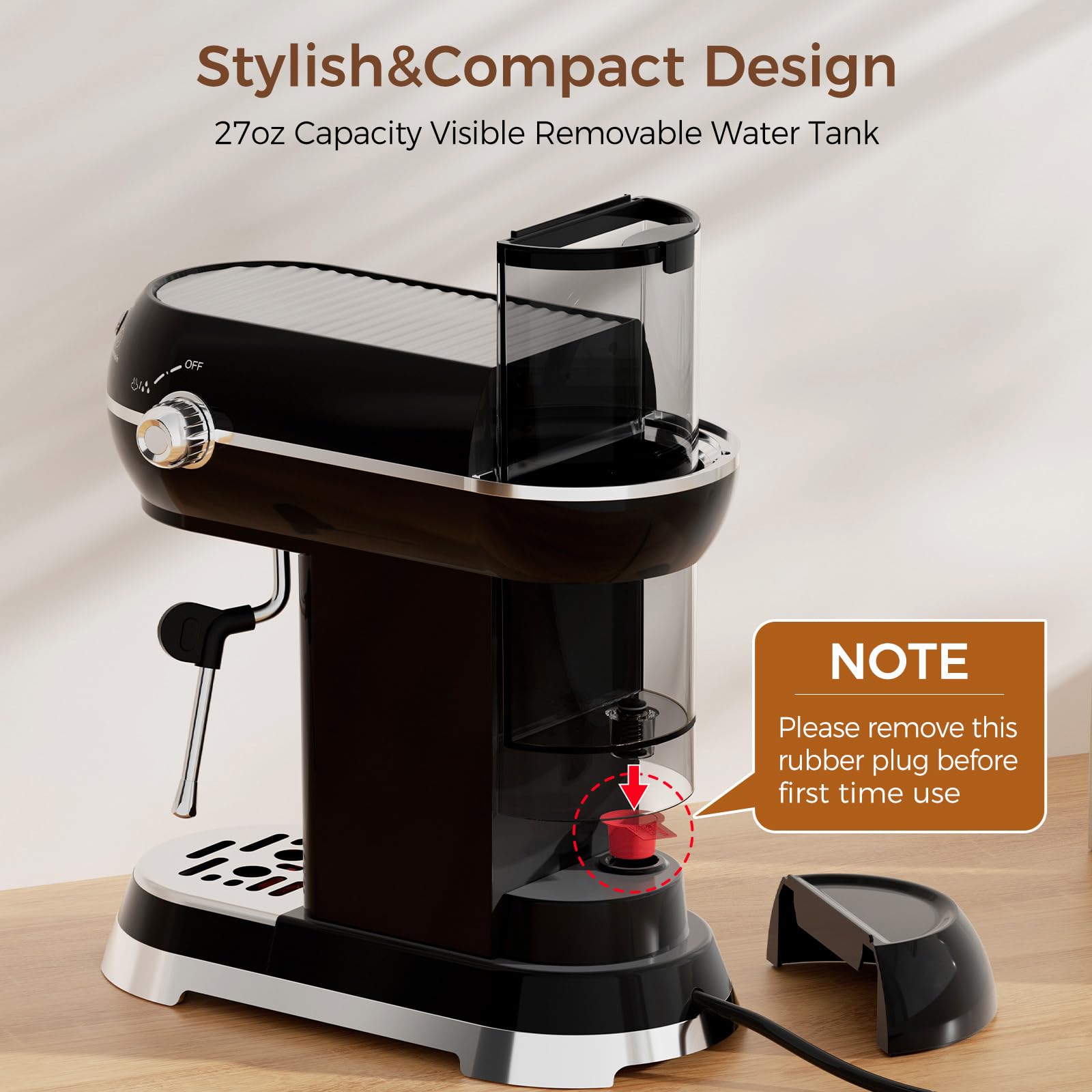 20 Bar Espresso Machine with Milk Frother - Professional Coffee Maker for Latte, Cappuccino & Espresso - Removable Water Tank & Steam Wand - Perfect for Home, Office & Coffee Shops (Black)