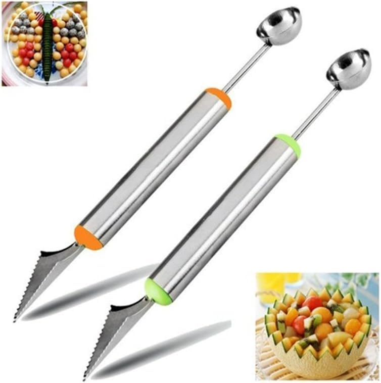 2Pcs Stainless Steel Melon Baller Scoop - Professional Fruit Carving Tool for DIY Fruit Salads, Ice Cream, Cocktail Garnishes & Kitchen Decorations - Durable & Multifunctional Kitchen Gadget