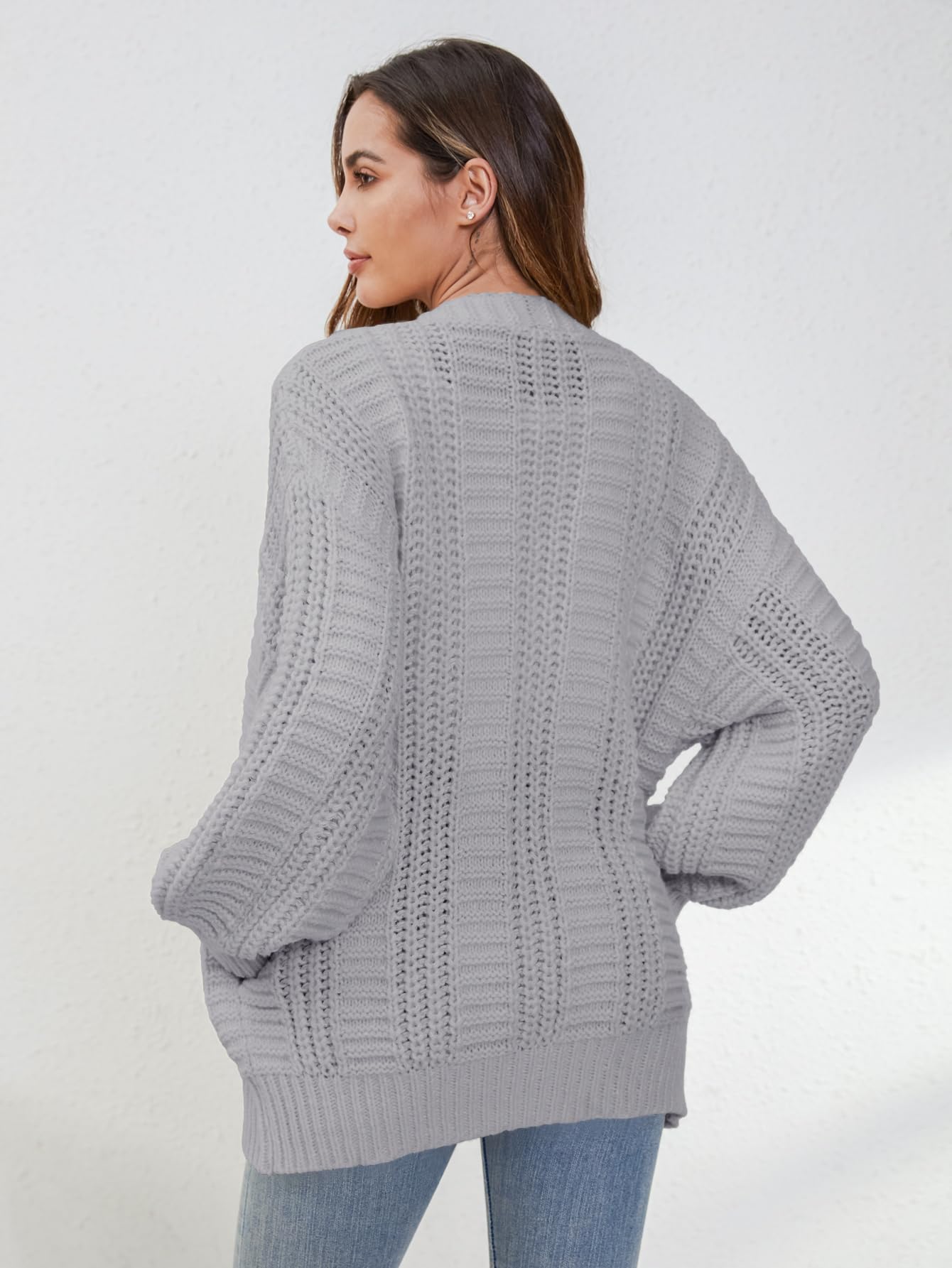 YKR Women's Oversized Chunky Knit Cardigan Sweater with Open Front & Lantern Sleeves - Cozy Button Down Fall Winter 2024 Fashion for Casual Wear, Office & Coffee Dates