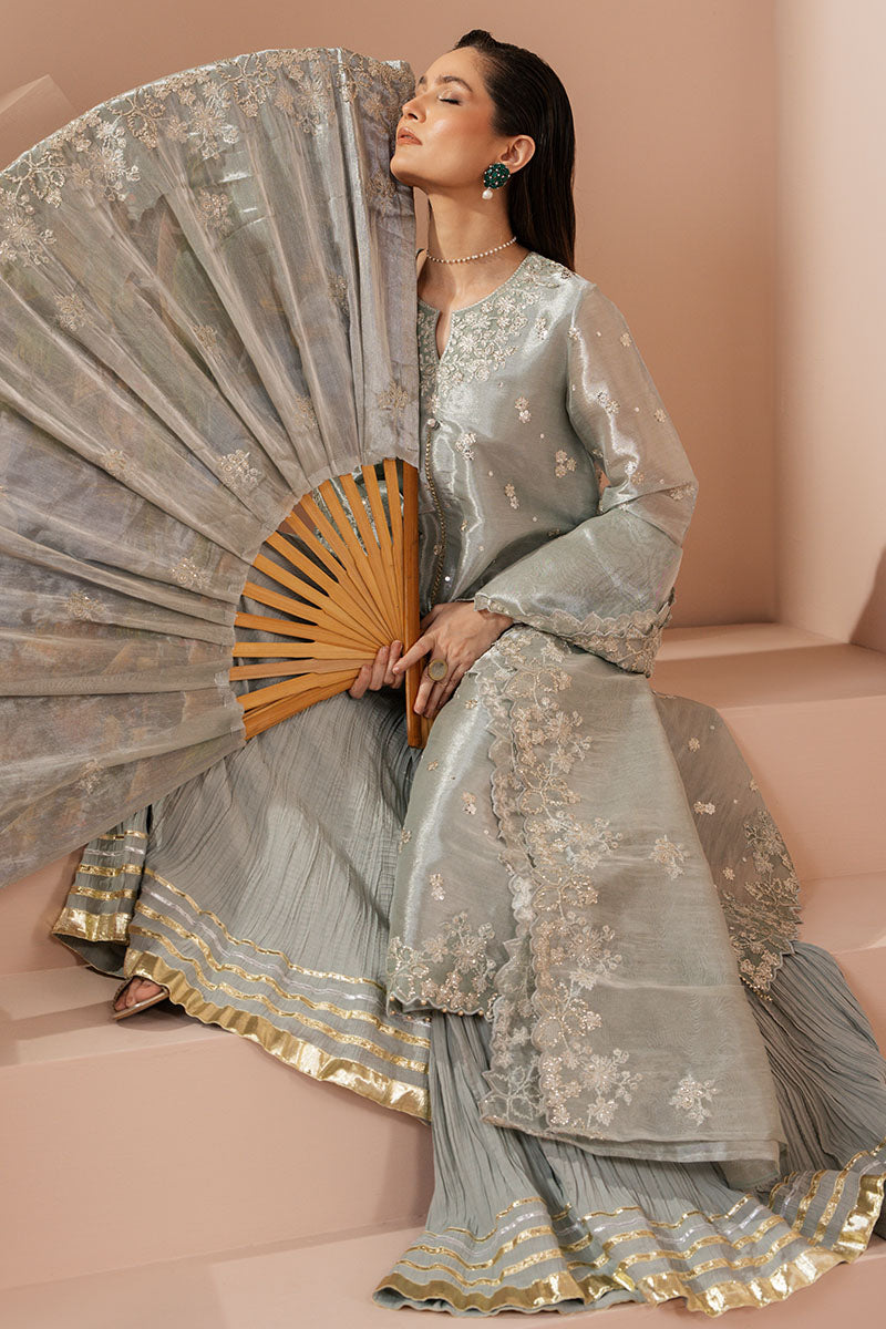 Elegant MINT AURA 4-Piece Embroidered Silk Suit Set for Women | Luxury Formal Wear | Perfect for Weddings, Parties & Special Occasions